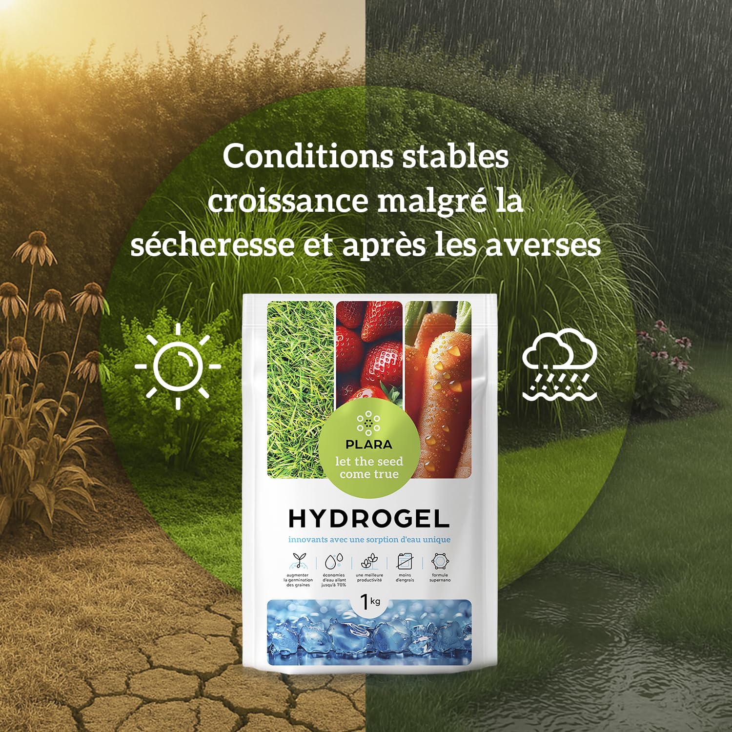 Hydrogel de Rétention d'Eau 5KG | Contrôle de l'Humidité pour le Sol | Eau Gélifiée Plante Non Toxiques et Écologiques | Eau Solide pour Plante pour Libération Lente