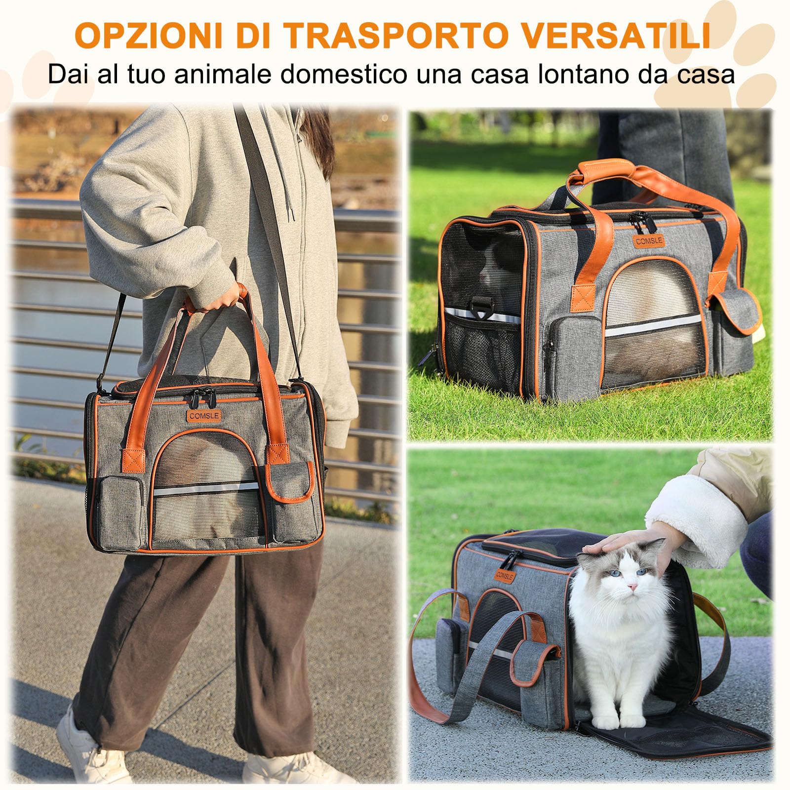 Trasportino per Cani E Gatti Pieghevole, COMSLE Trasportino Gatto Con 5