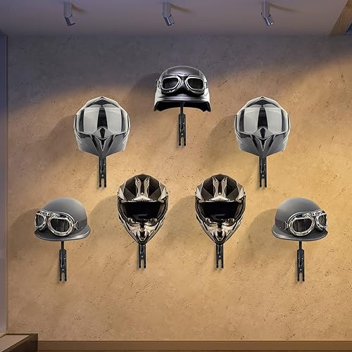 Miniatura 7 de Paquete de 10 soportes para casco de motocicleta, rotación de 180°, soporte de montaje en pared con ganchos para bicicleta, motocicleta, gorra de