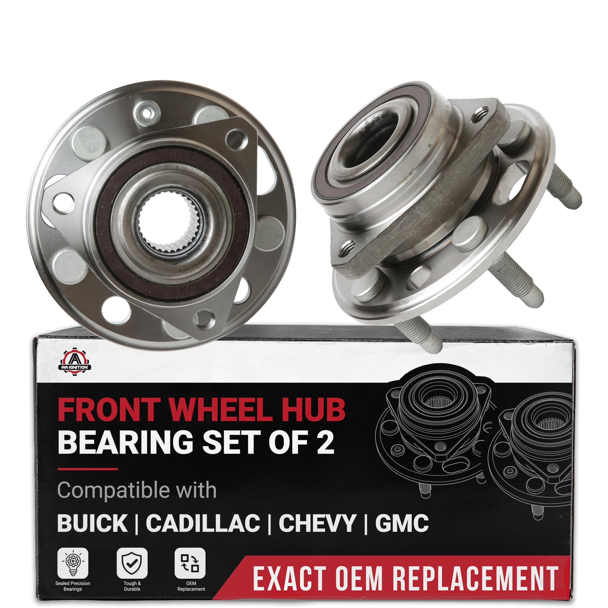 Front Wheel Bearing and Hub Assembly Set of 2 - Compatible with Buick, Cadillac, Chevrolet &amp; More - Allure, Lacrosse, Regal, CTS, XTS, Camaro - Rear Wheel Bearing - Replaces 513288, 513288AA, 951-301
