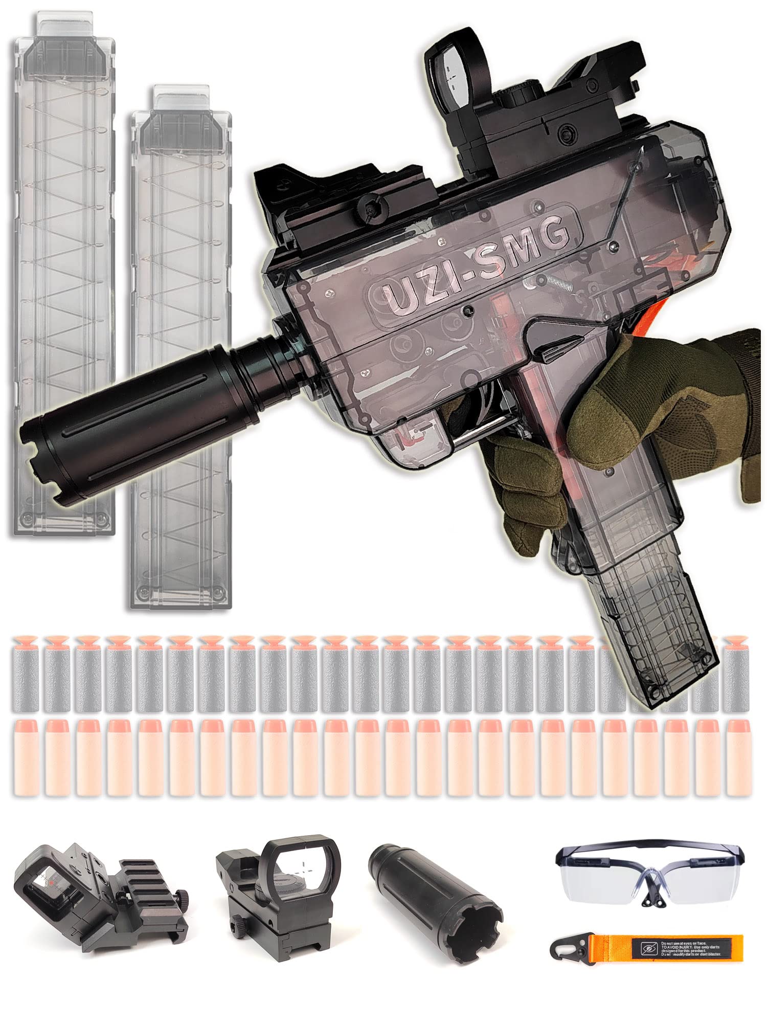 LANBABA UZI Toy Gun w/ 2 Mags 48 Airsoft Foam Darts for Nerf Guns Automatic Machine Gun Electric