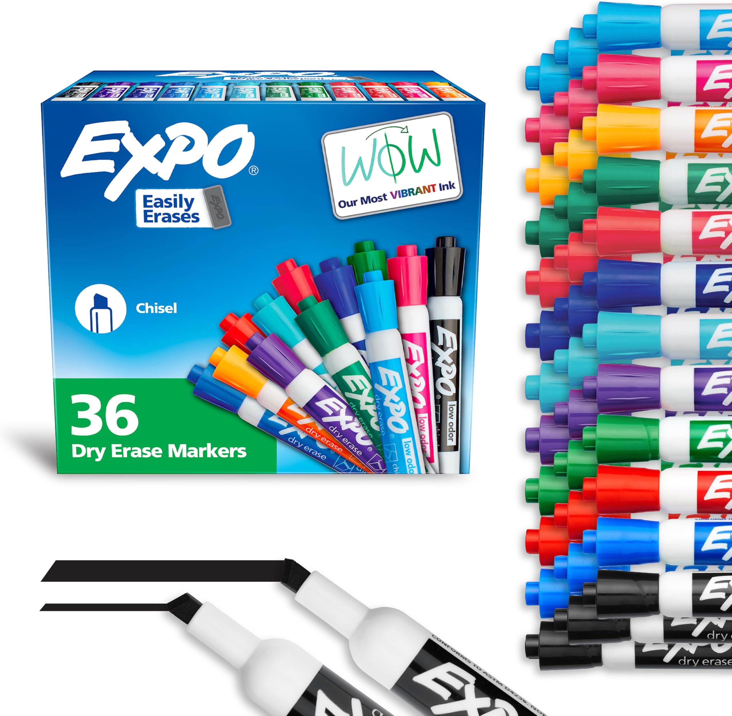 Dry Erase Markers, Low Odor Ink, Assorted Fashion Colors, Chisel Tip, 36 Count - Easily Erases, Ideal for Classroom, Home, Office, Back to School, Teacher Supplies