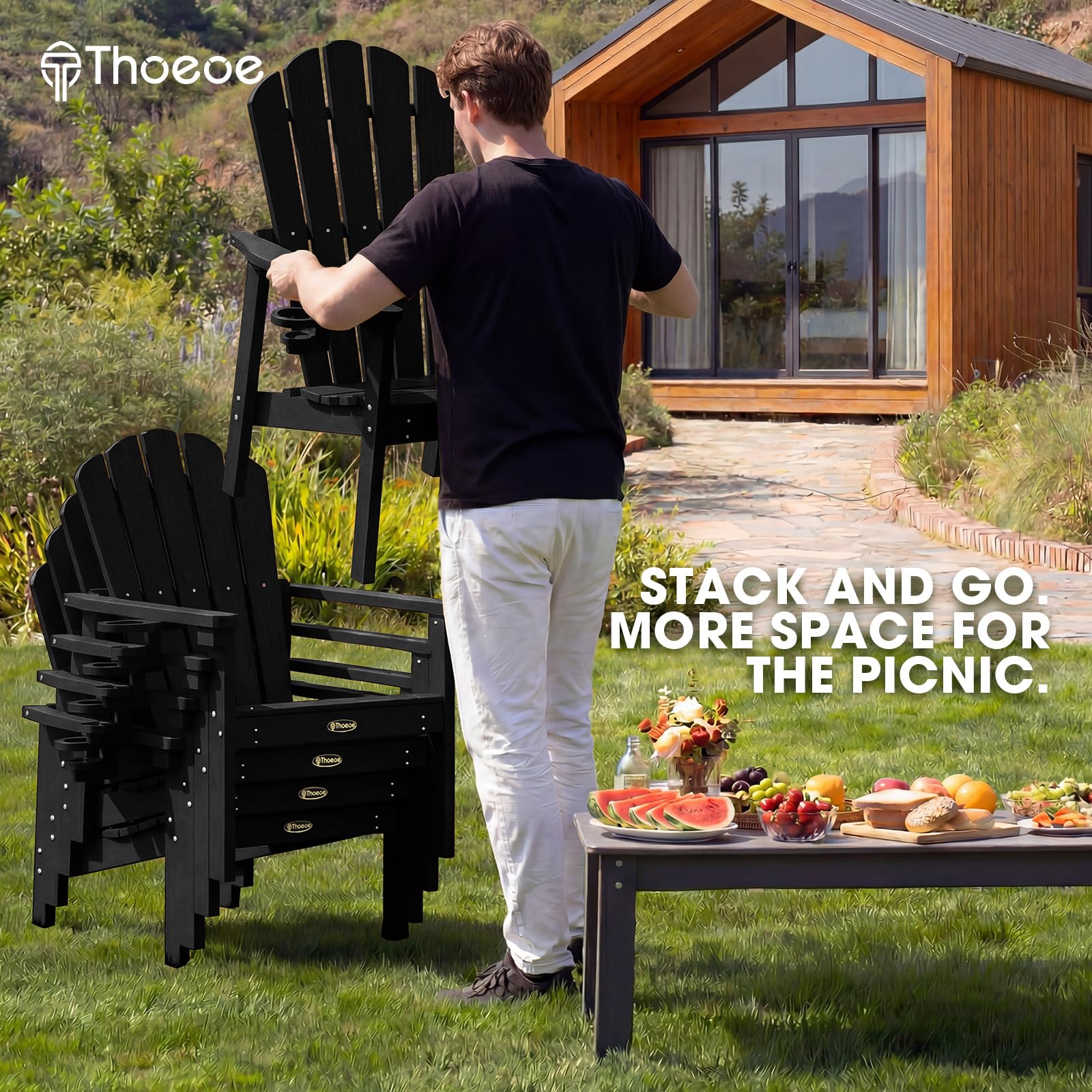 Amazon.com : THOEOE Stackable Adirondack Chair Set of 4, HDPE Fire