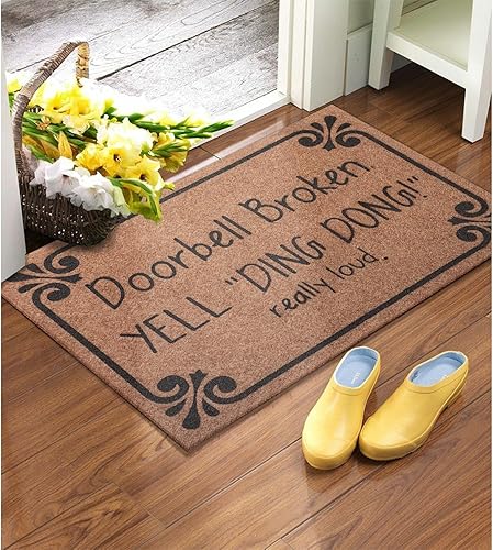Miniatura 2 de Tapete de goma marrón para puerta delantera, interior y exterior, tapete de bienvenida para puerta de entrada, timbre roto, Ding Dong Really