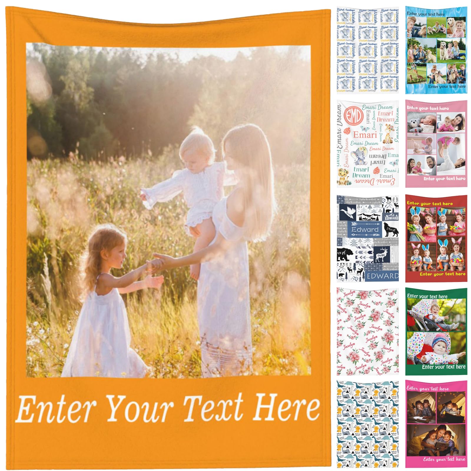 Custom Blankets with Photos Names Personalized Picture Blanket for Kids Baby Adults Customized Name Blanket Birthday Christmas