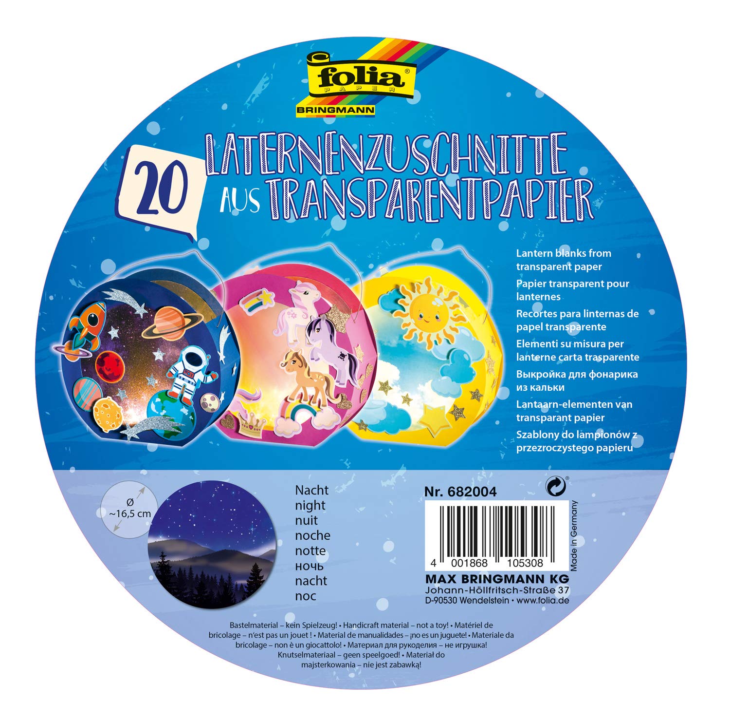 folia 682004 Night Lantern Cuts Made of Transparent Paper 115 g/m² for Round Lantern Blanks Diameter 16.8 cm Pack of 20 for Craft Individual Lanterns