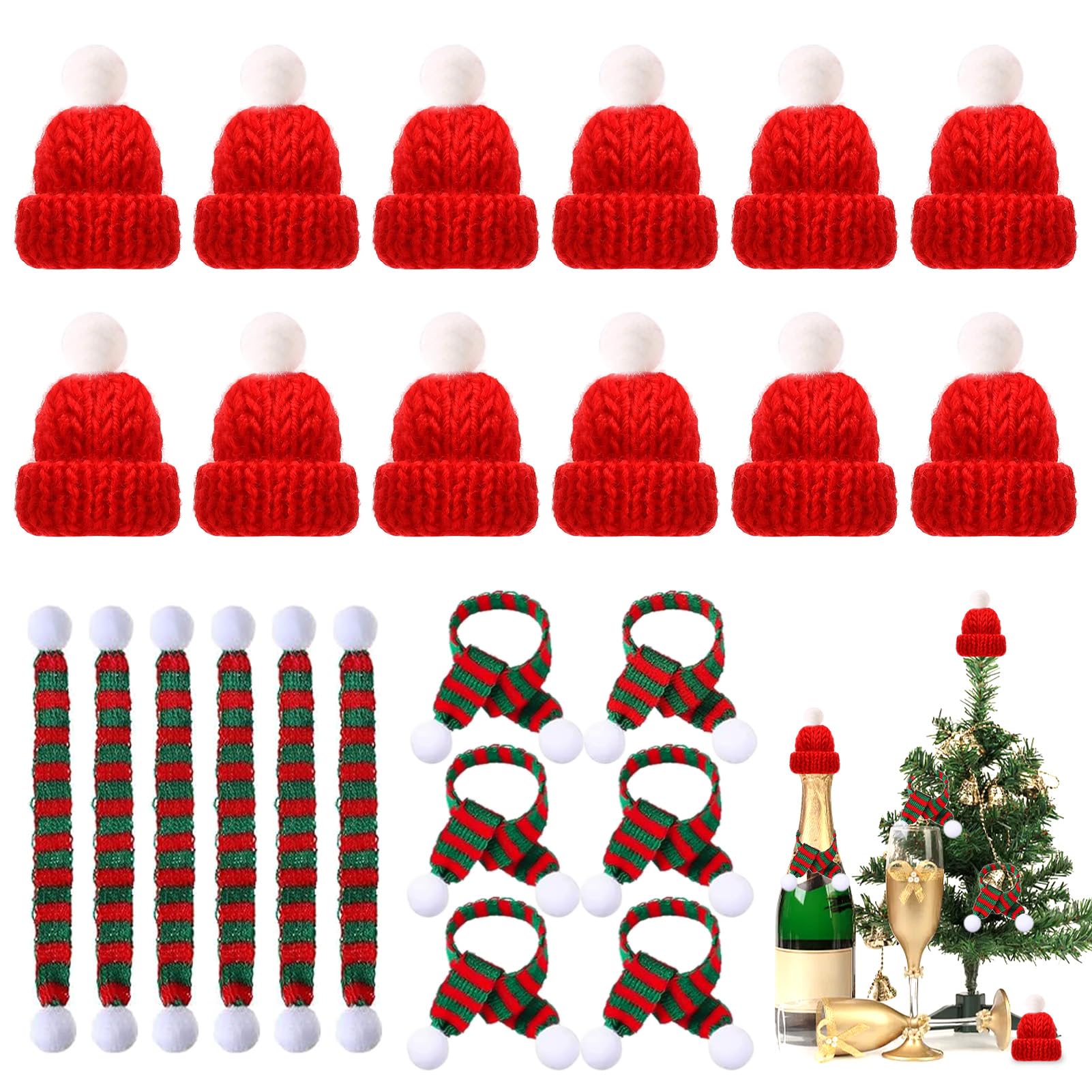 Set Natalizio Tavola Set 24 Mini Cappelli E Sciarpe Natalizie