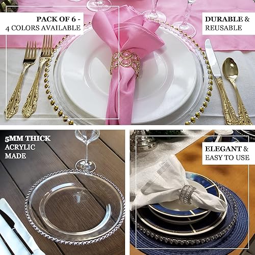 Miniatura 4 de Efavormart - Paquete de 10 platos llanos de plástico con borde de cuentas transparentes y doradas de 10 pulgadas, platos redondos desechables para