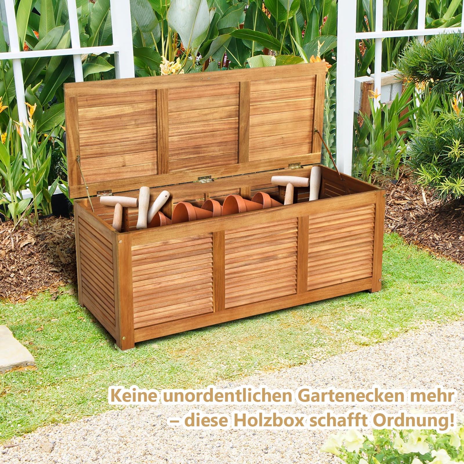 GIANTEX Gartenbox Holz Auflagenbox Gartentruhe Kissenbox Holzbox Garten | Aufbewahrungsbox Garten Holz, Holztruhe Outdoor, Massiv Akazie, Aufbewahrung Garten Balkon, Terrassenbox für Gartenauflagen