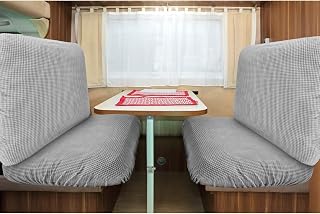 2 Sets RV Dinette Cushion Covers Camper Cushion Slipcovers with High Elastic Bottom Washable RV Couch Covers Camper Slipcovers Set Includes 2 Backrest Covers and 2 Bench Covers, Gray