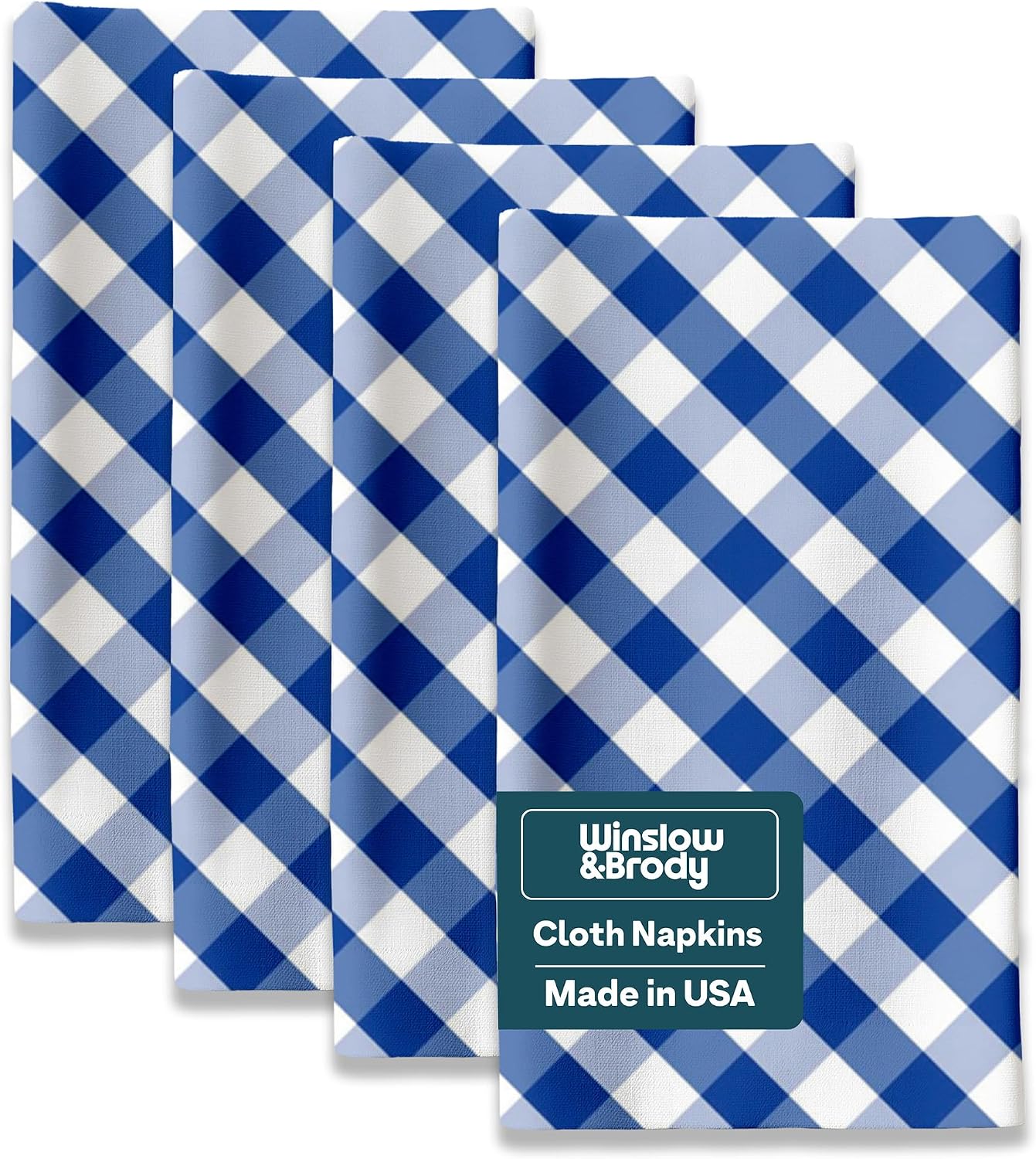 Gingham Cloth Napkins | Set of 12 | 18" x 18" Table Napkins | Checkered Blue White | Summer Picnic | Absorbent, Washable, Reusable, Stain & Wrinkle Resistant | Made in America