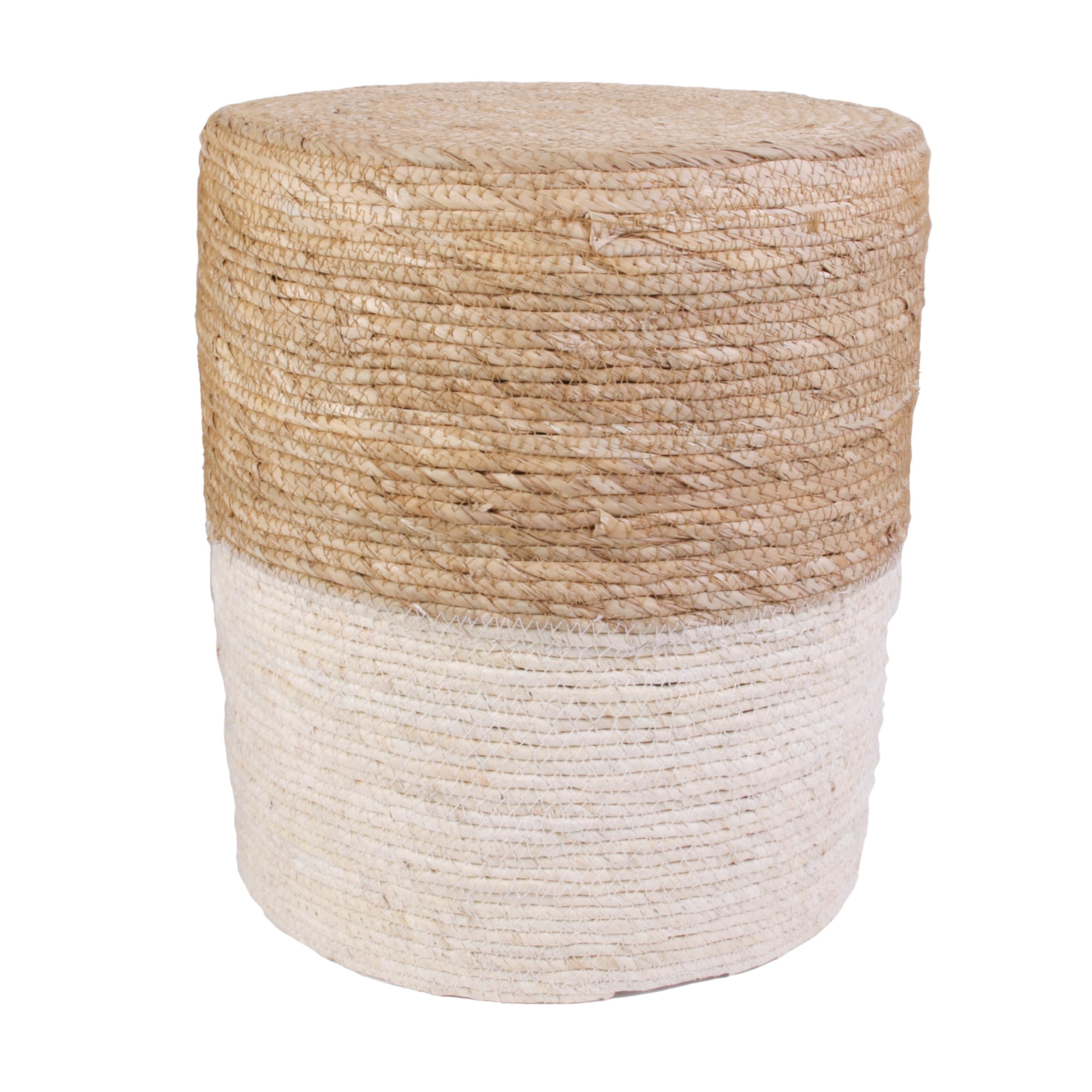 HOME DECO FACTORY Pouf Décoratif Tendance Touche Naturelle Assise Bleu | Polyester bois et jonc, pouf décoratif, design tendance, touche naturelle, salon ou chambre, 35x35x41 cm, bleu