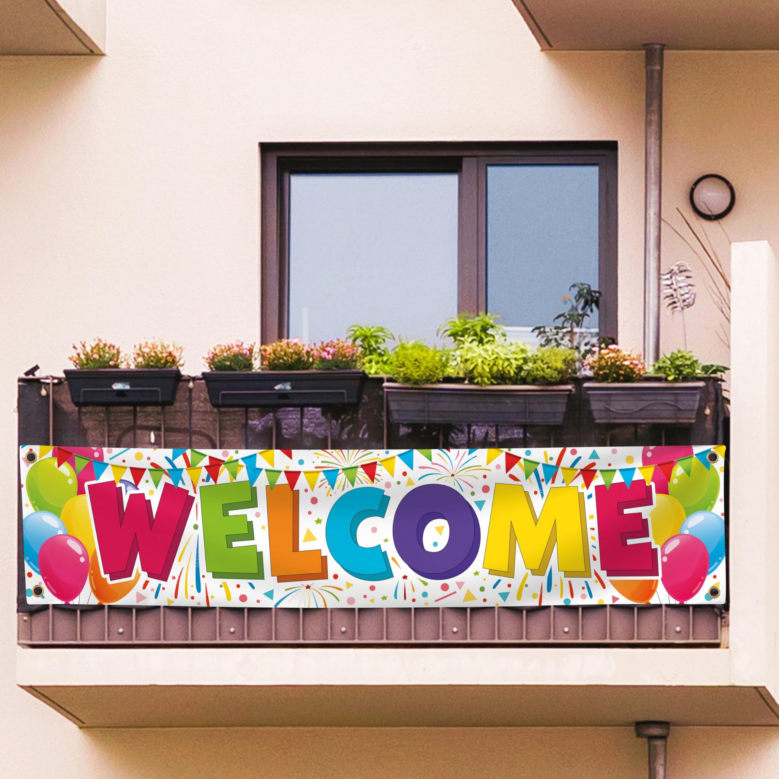 Banner de bienvenida – Cartel de bienvenida a casa – Cartel de bienvenida de 1,8 x 0,4 m – Decoraciones de bienvenida para el hogar – Doble costura (blanco)