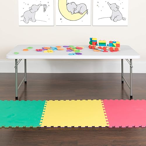 EMMA + OLIVER Mesa de actividades plegable de plástico blanco granito para niños de 4.93 pies - Mesa de juego