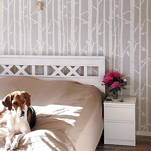 Vista 8 de STENCILIT® Plantilla de pared de bosque de abedules, plantilla XL de 24 x 37 pulgadas, plantillas de pared de árbol para pintar patrones grandes