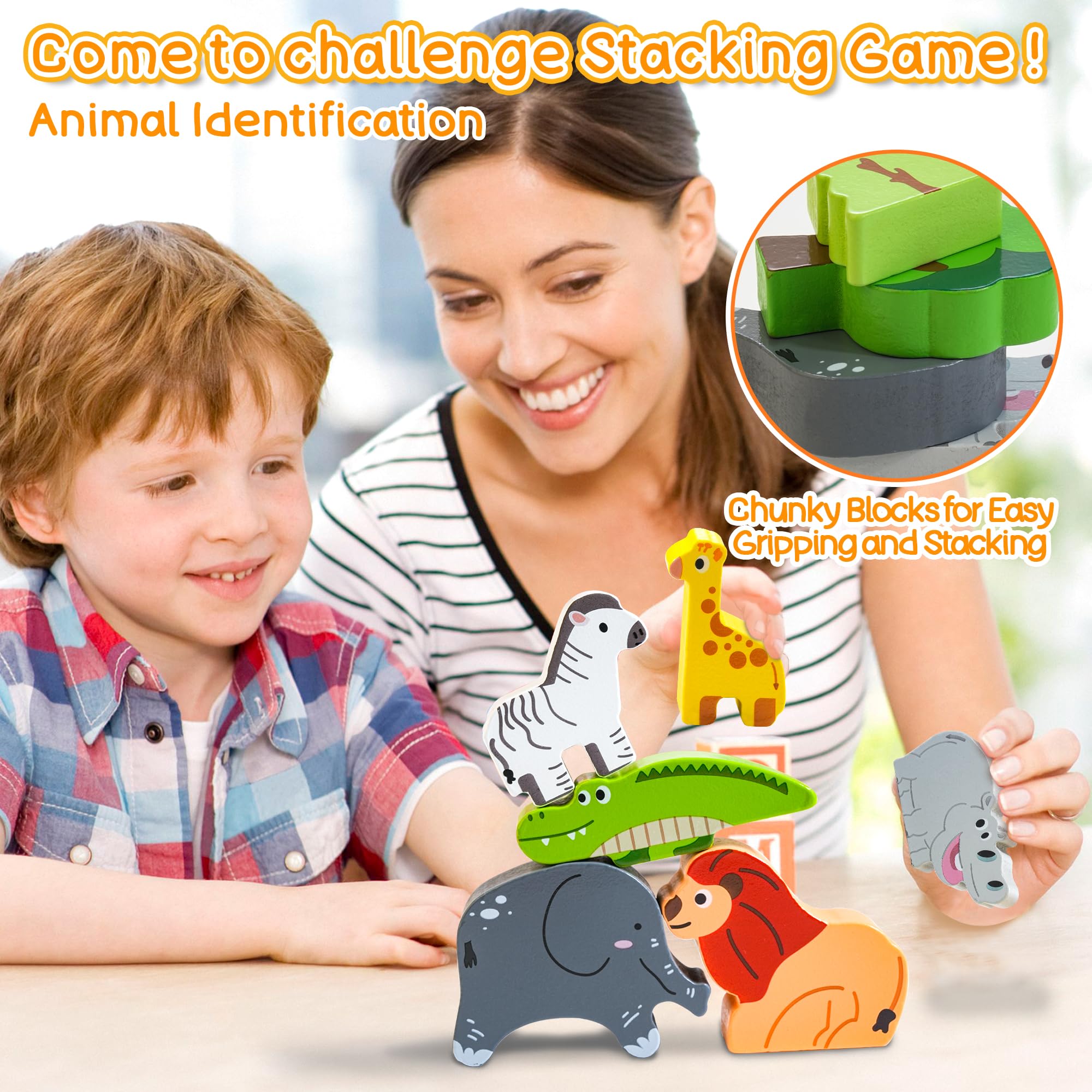Juego de tren de madera para llevar, fiestas temáticas de zoológico, juego de pesca magnético, juego de apilamiento de animales, juguete de tren portátil para viajar, regalo para niños de 2 4
