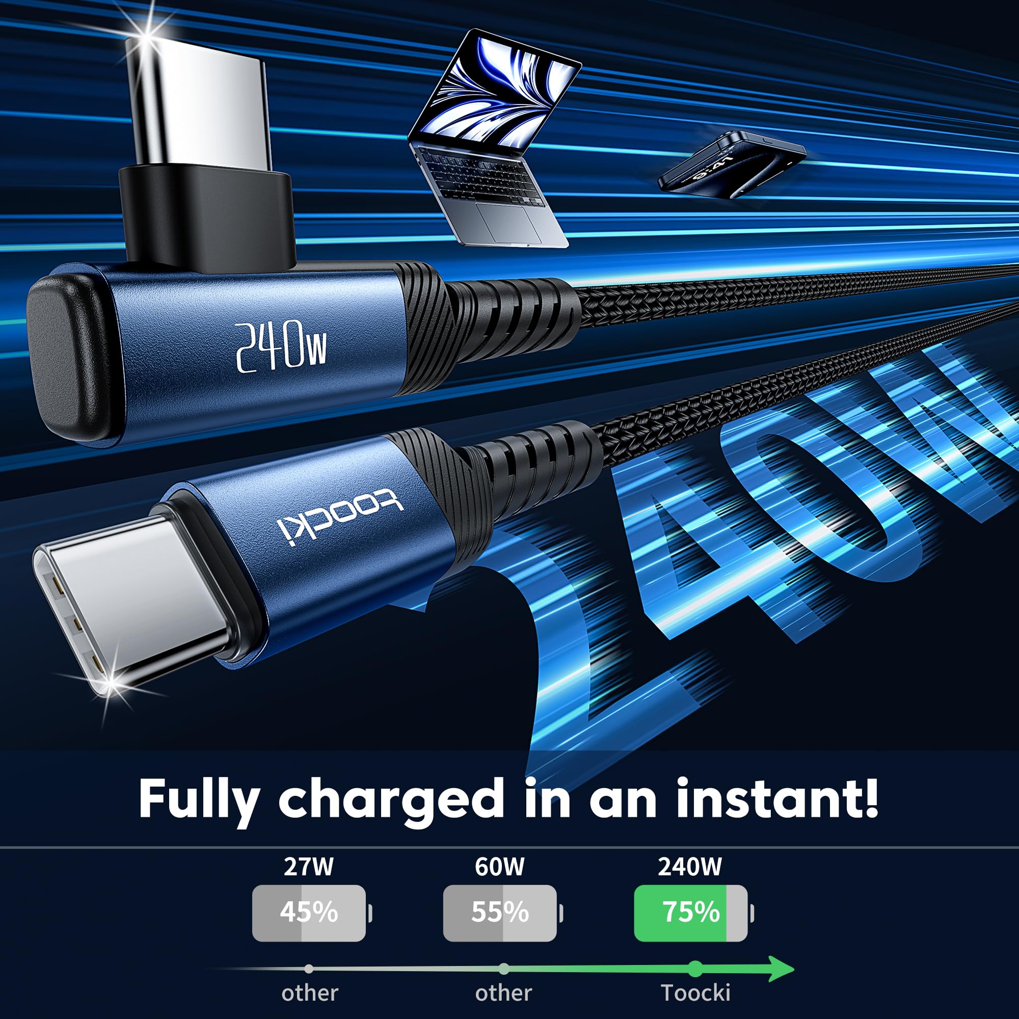 toocki Cavo USB C [confezione da 2, 2 m), 240 W, cavo di ricarica rapida tipo C, cavo USB 2.0 intrecciato in nylon per iPhone 16 15 Pro Max, iPad Pro, Samsung Galaxy S24 S23, Switch, MacBook Pro