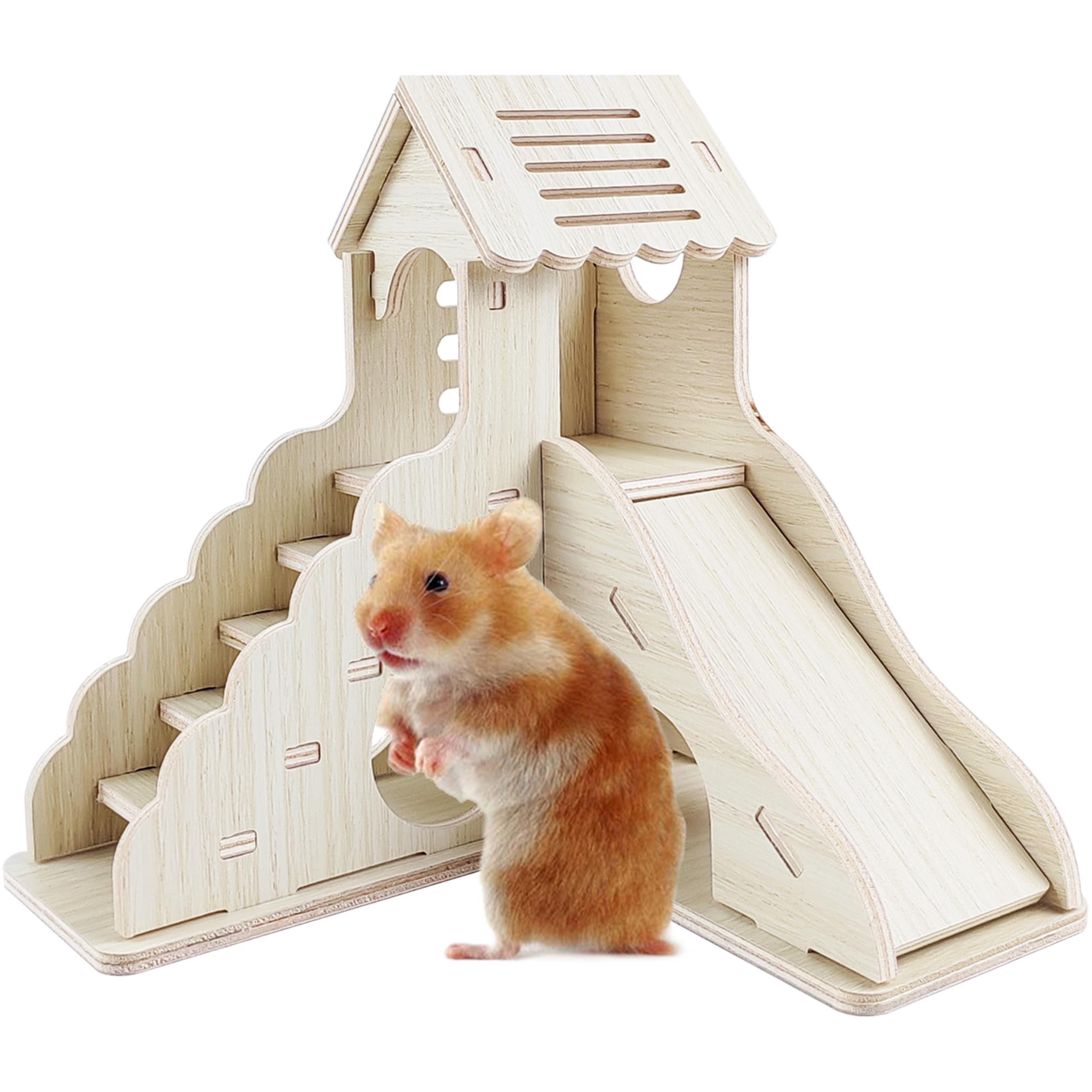 Highland Farms Select Hamster House,Tiny House with Slide House, Double-Decker Hut, Guinea Pig Castle, Hamster Cage Accessories,Small Animal Habitat Decor for Hamster