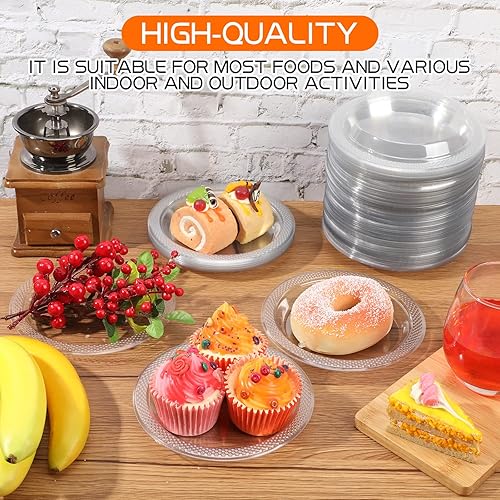 Miniatura 4 de Sabary 1000 platos de plástico transparente desechables de 6 pulgadas, platos de postre redondos, transparentes, suministros de cena para el hogar,