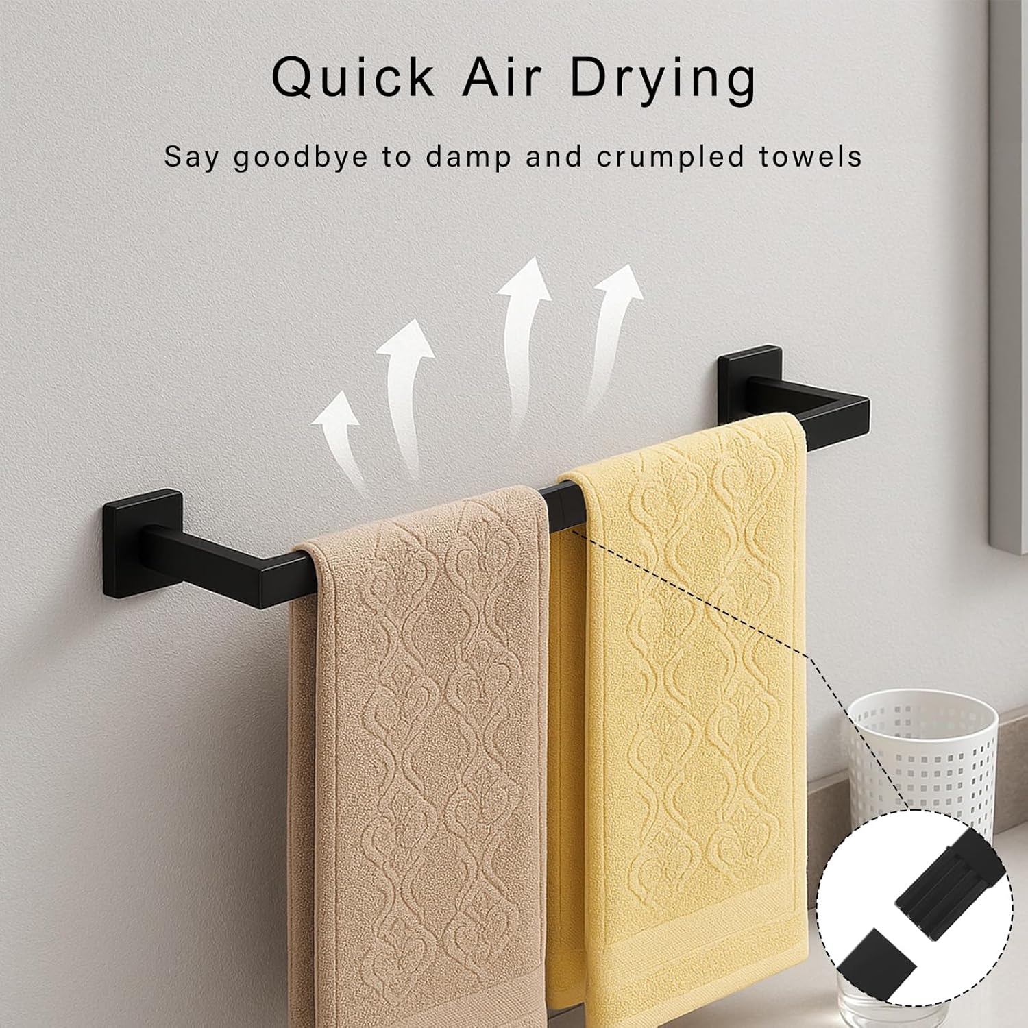 24 Inch Bathroom Accessories Set, 10-Pieces Matte Black Bathroom Hardware Set, Stainless Steel Bath Towel Bar Set, Towel Rack Set Toilet Paper Holder with Shelf, Towel Hooks, Towel Rings Wall Mounted