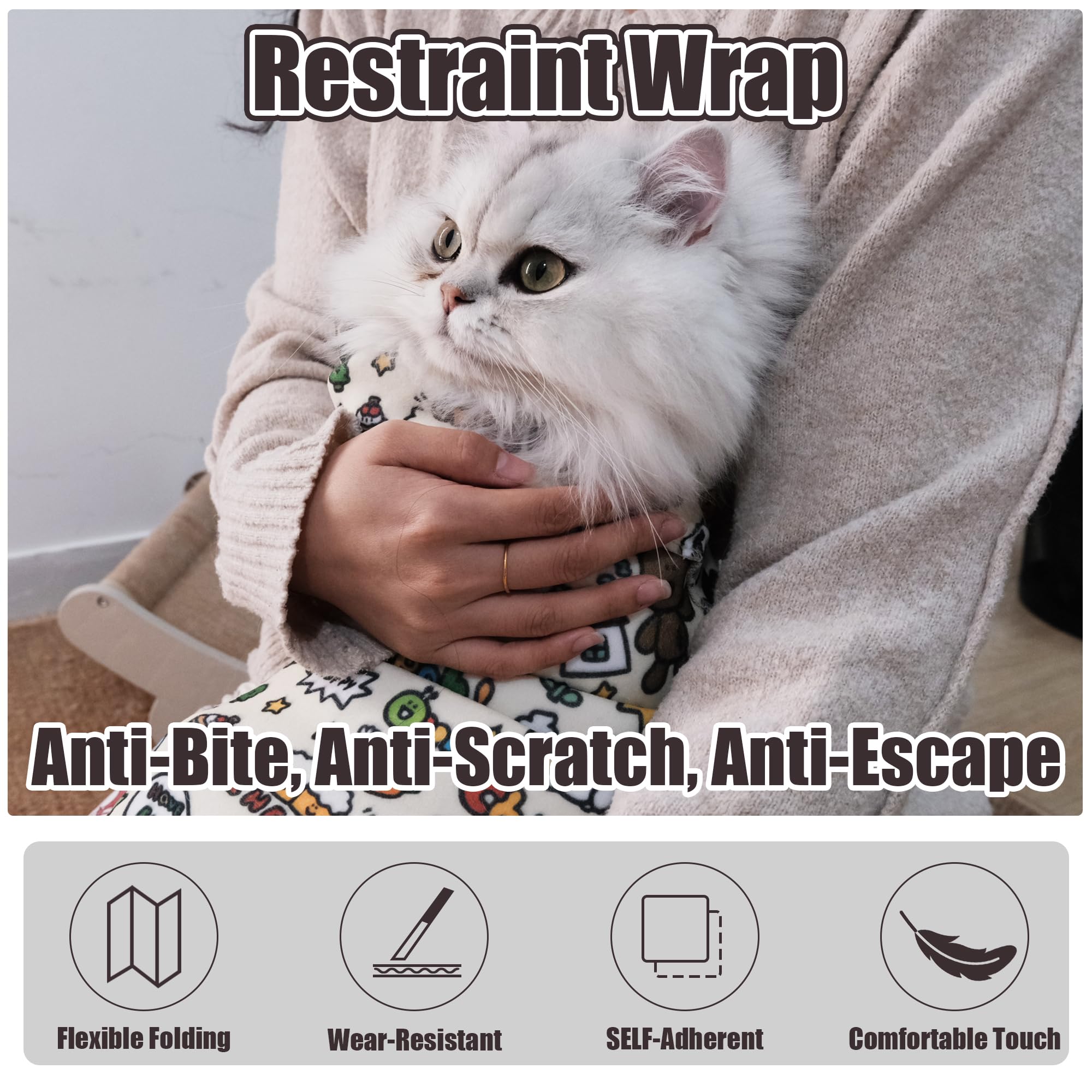 27.6" Cat Grooming Wrap Cat Wrap for Cutting Nails Cat Restraint for Nail Clipping Cat Swaddle Wrap Cat Burrito Wrap L(Within 15lbs) Anti-Scratch Anti-Escape Multifunctional Pet Tool - image 3