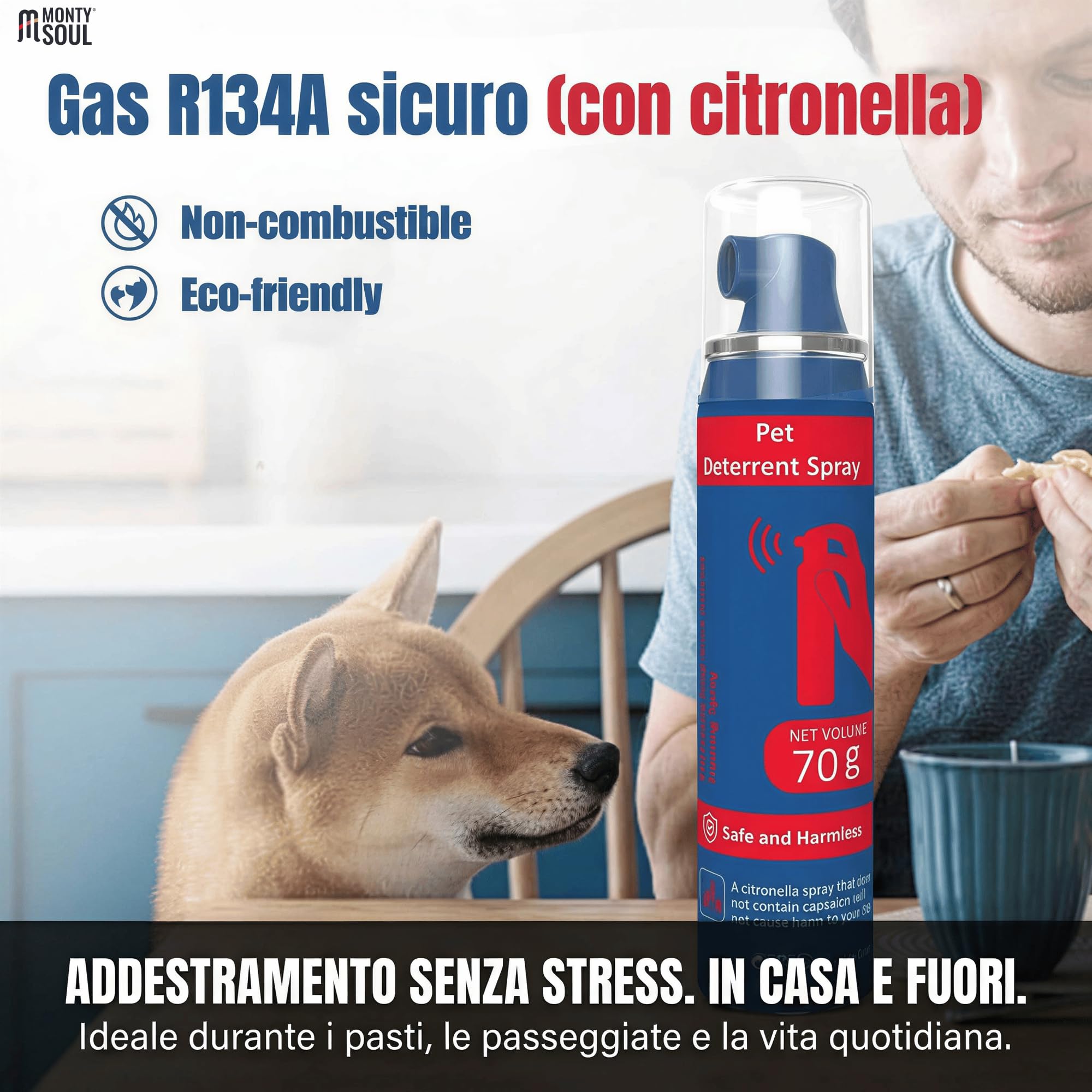 Spray Correttivo per Cani ad Aria Compressa con Citronella - Deterrente Sonoro Sicuro e Umano per Addestramento - Aiuta a Ridurre Abbaio, Salti e Comportamenti Indesiderati - Fino a 70 Spruzzi (70 g)