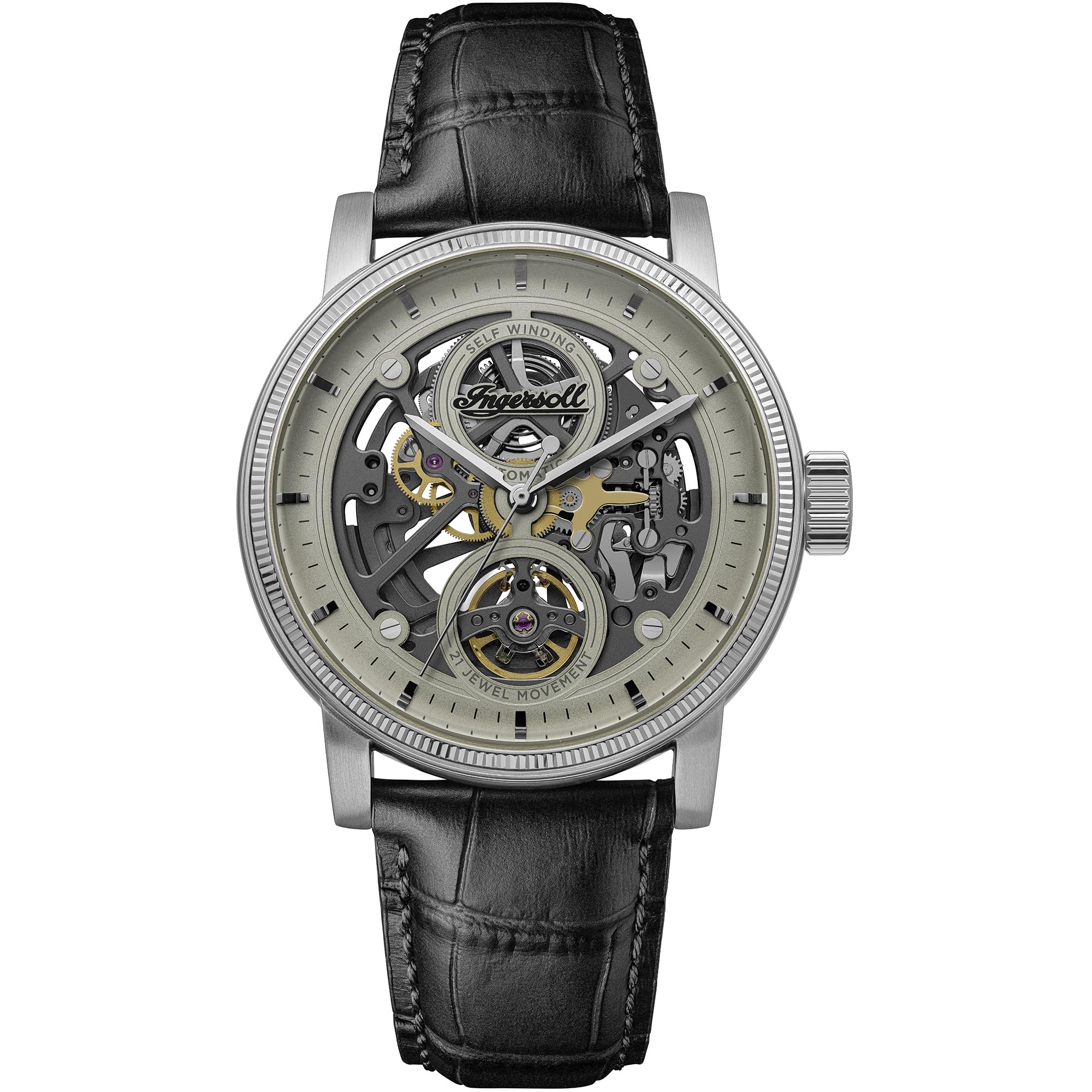 Ingersoll 1892 The Guy Men's Automatic Grey Dial Black Leather Strap Watch