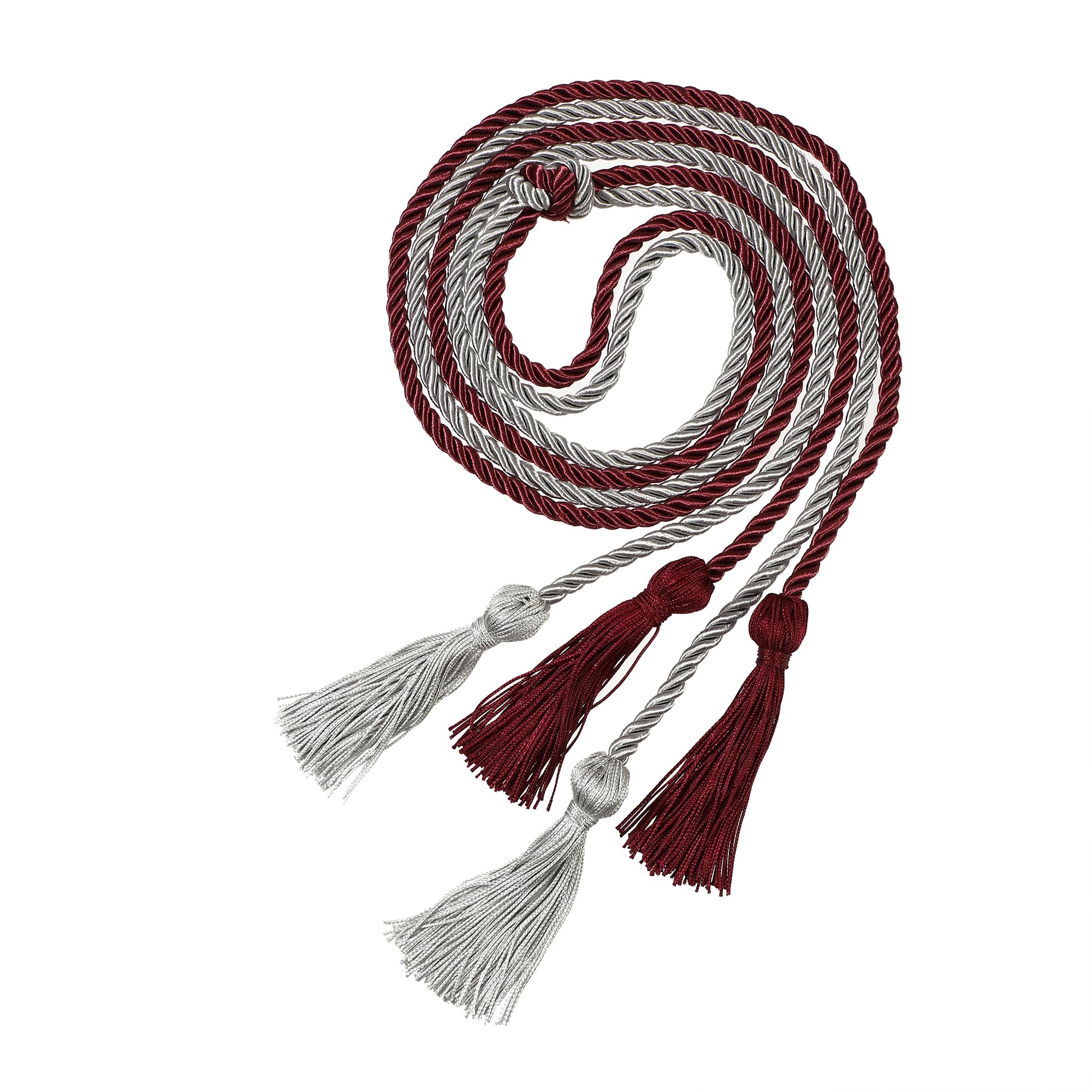 Graduation Double Honor Cords with Tassel, 68" Long (Maroon+Grey)