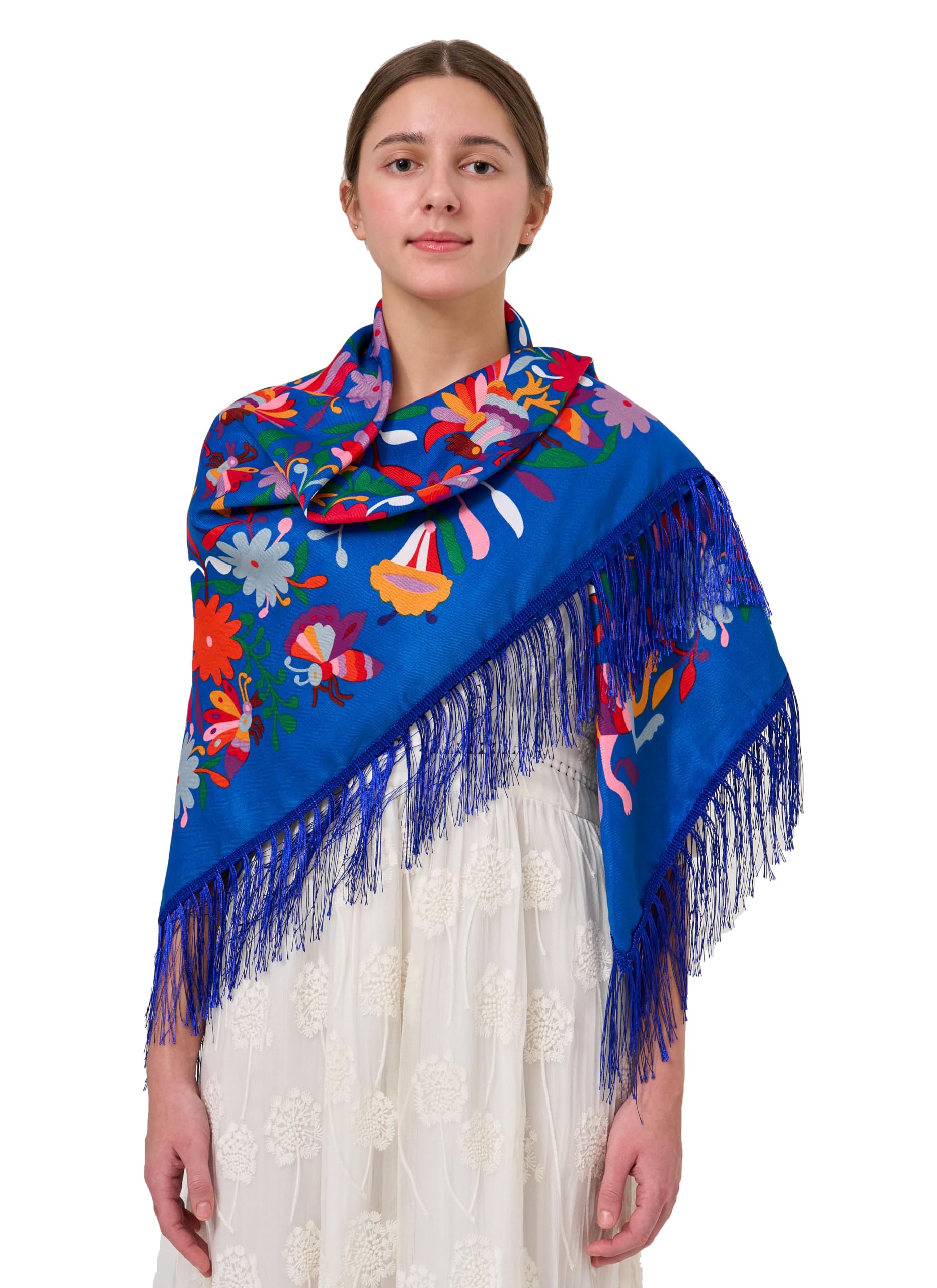 YHDDYG Traditional Mexican Shawl Scarf Wrap Tassel Fringes Cinco de Mayo Scarf Classic Ethnic Shawl N1, Royal Blue, One Size