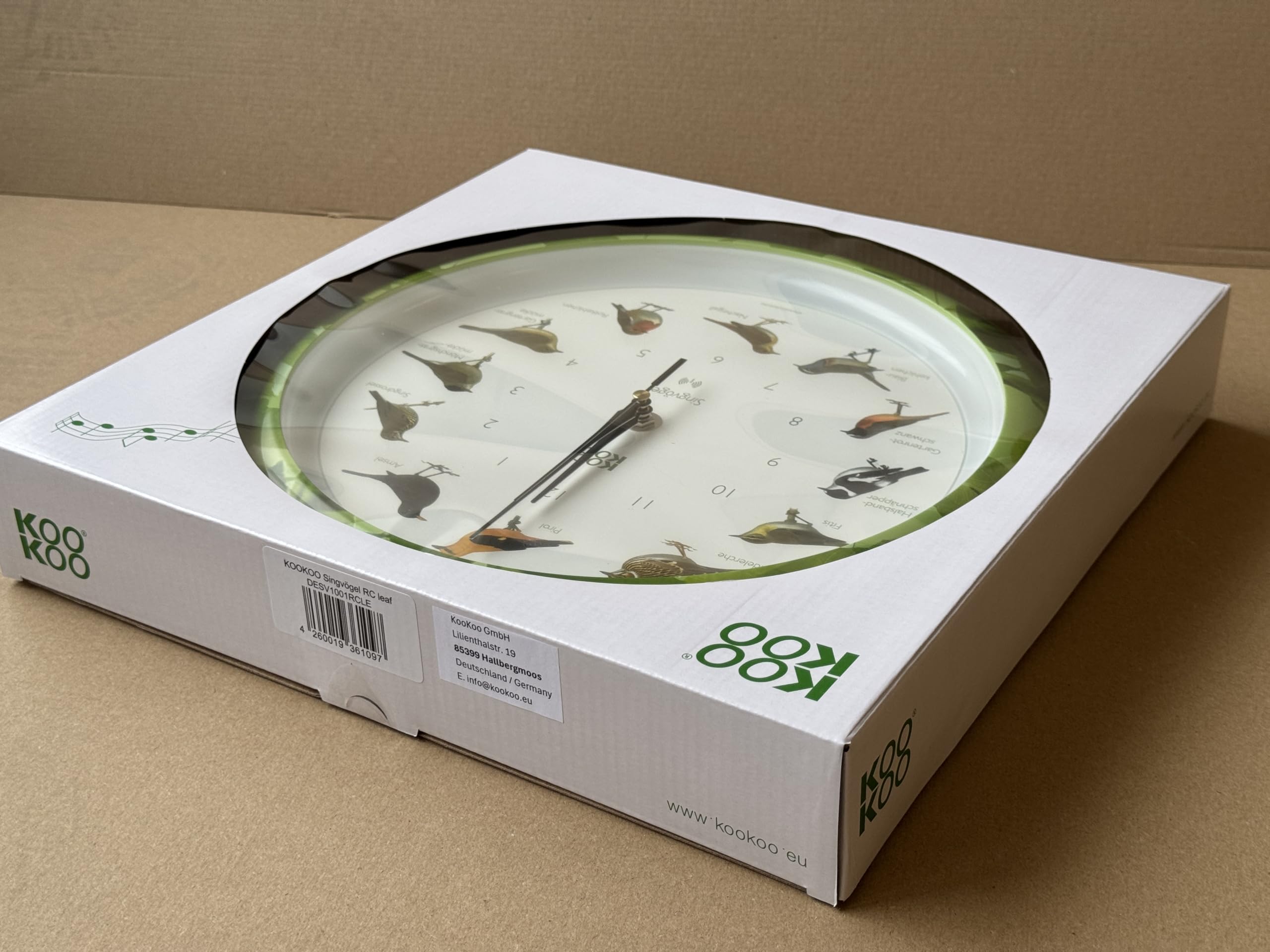 KOOKOO Reloj con 12 pájaros cantores y Voces de pájaro auténticas y Naturales, con Mecanismo de Cuarzo radiocontrolado por Radio