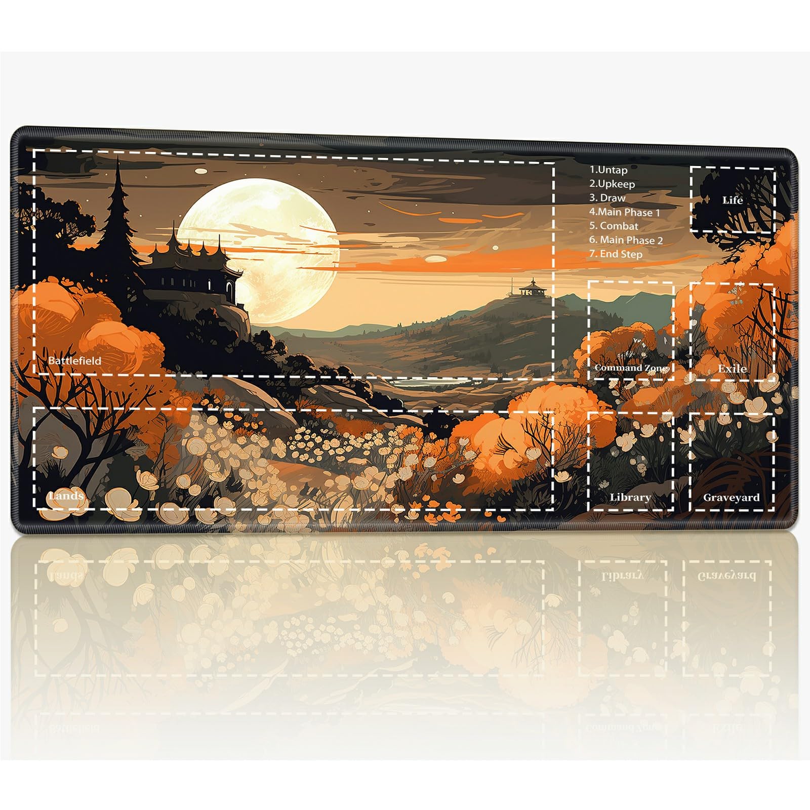 Playmat with Zones for MTG Magic The Gathering, 24 x 14 inches Stitched TCG Trading Card Play Mat Commander Board Game Mats Smooth Rubber Surface Battle Game Desk Mat, Sunrise Castle — image 1