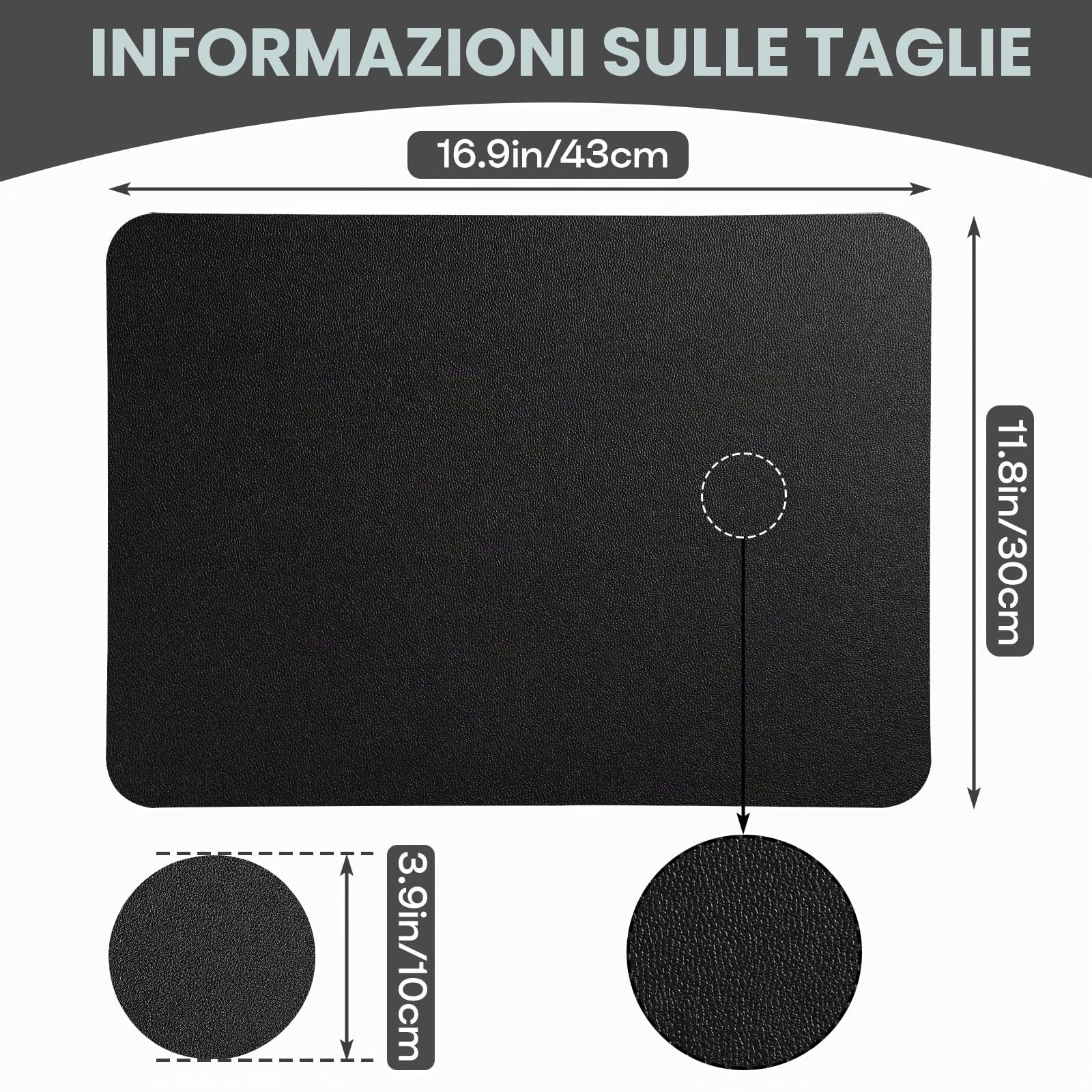 Tovagliette in Pelle Set di 6 Tovaglietta Americana Lavabili Impermeabili Antiscivolo Resistenti al Calore, Rettangolari Set Tovagliette, 16.9 x 11.8 Inch (43 x 30 CM)-Nero