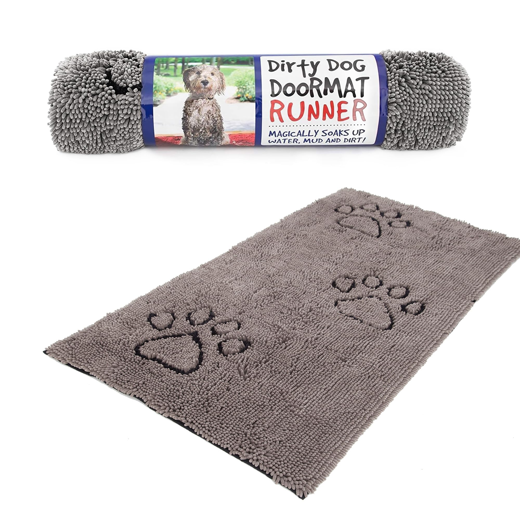 Dog Gone Smart Dirty Dog Doormat - Fast Drying Rug with Super Gripper Backing for Clean Floors - Super Absorbent and Machine Washable Mat for Muddy Paws - Grey