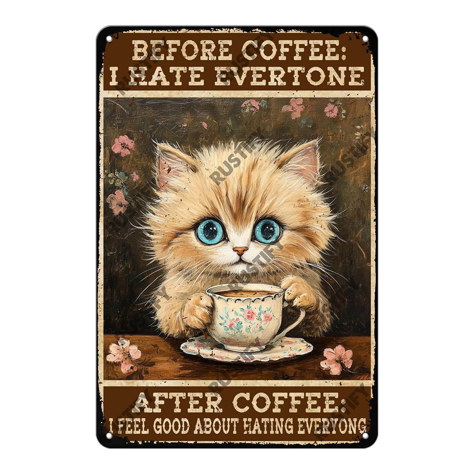 Anceky Vintage Metal Sign Before Coffee I Hate Everyone Tin Sign Wall Decor for Home Bar Cafe Kitchen Yard 12×16 Inch