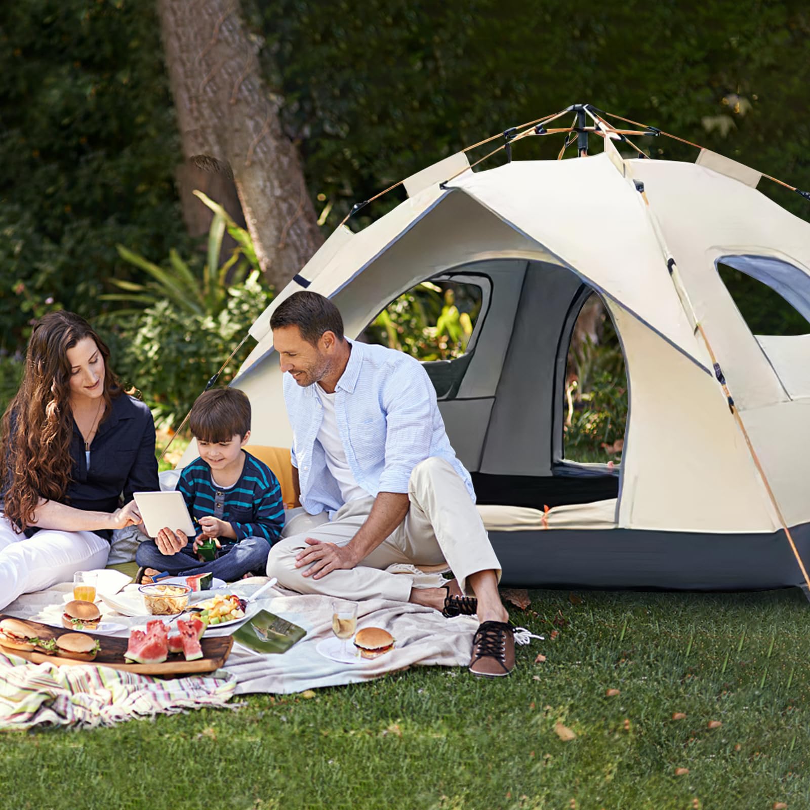 Ergocar Tent, 4-5 Person Family Tent, Dome Tent, Waterproof and Windproof Portable Tent with Portable Bag, Suitable for Terrace Outdoor Camping Activities