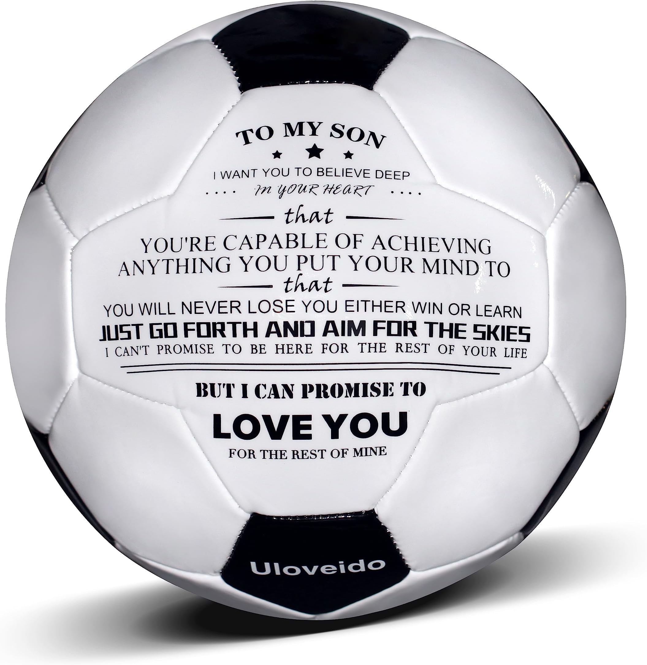 Uloveido Traditional Black White Training Soccer Ball Football for Son Grandson, I Love You Football for Teens Kids Y594