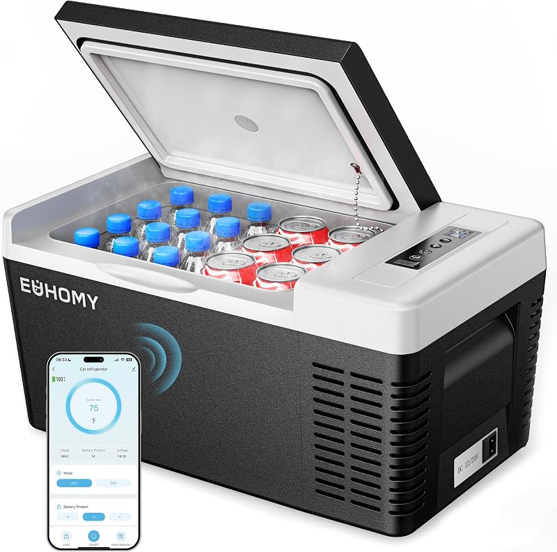 Refrigerador eléctrico de 19 qt y 12 voltios, refrigerador eléctrico de -4 ℉ ~ 68 ℉ para automóvil | No se necesita hielo, 12 V y 100-240 V, refrigeración por compresor, modos ECO/MAX, protección de batería de 3 niveles, uso en camión/viajes/hogar, bajo nivel de ruido
