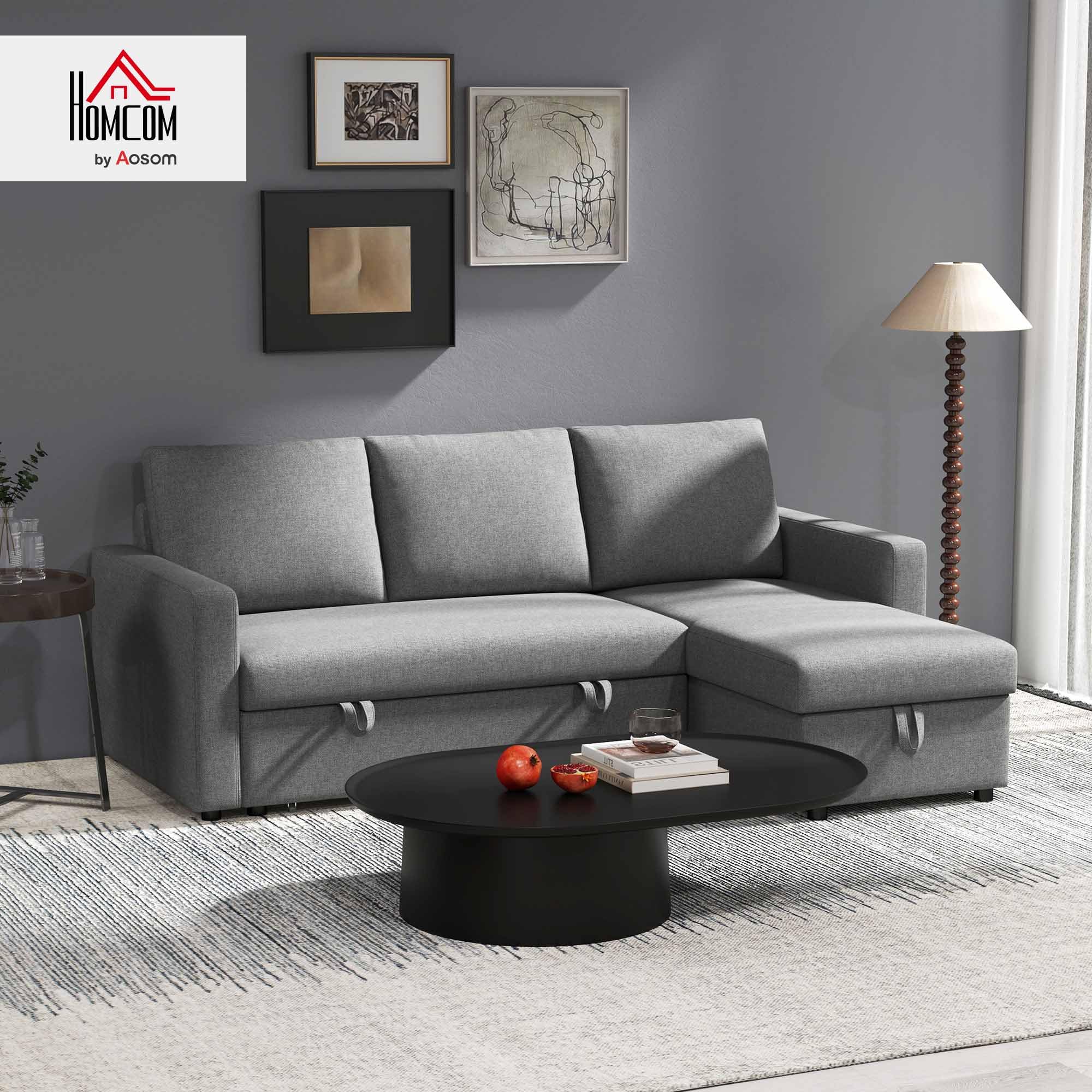 ENJUN 83 Inch Convertible L-Shaped Sleeper Sectional Sofa Linen With Storage Chaise - View #6