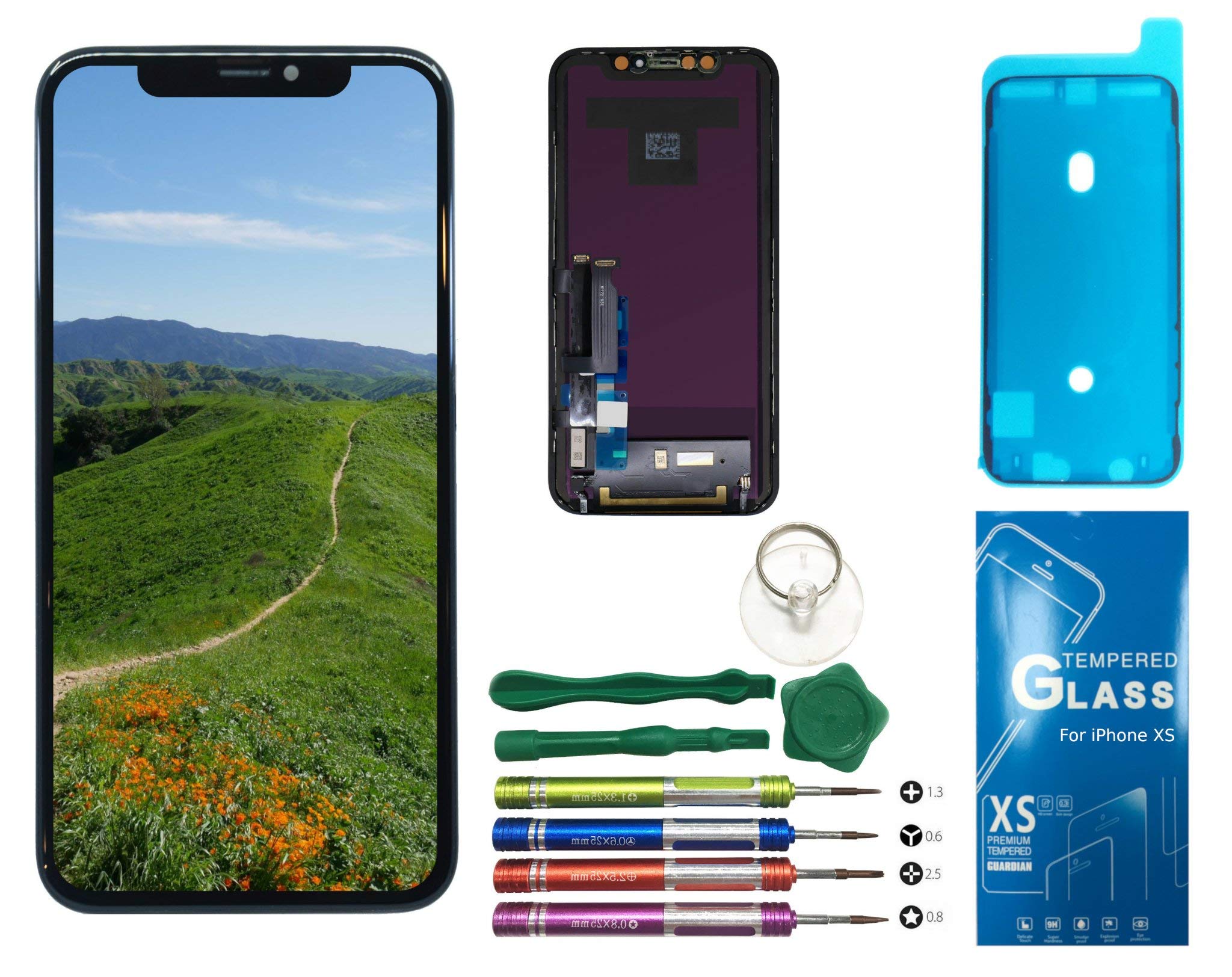LCD Digitizer Replacement Kit for iPhone Xs, Comes with Tempered Glass Screen Protector and Free Tool Kits (TFT)
