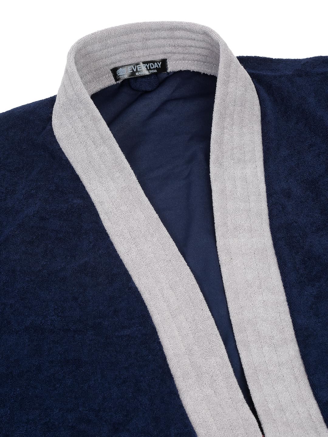 CREEVA Everyday Unisex Micro Terry Bathrobe Collection With kimono collar and 1 Pocket, 3/4 Sleeve Bath Robe Super Soft Light Weight - Navy & Grey - Image 6 thumbnail