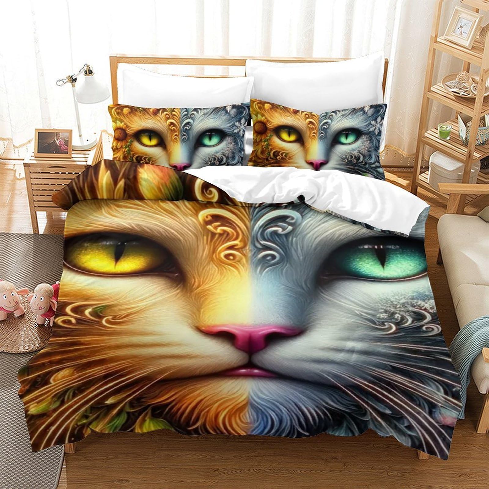 Housse de couette chat 3D motif imprimé, le cadeau d'anniversaire parfait
