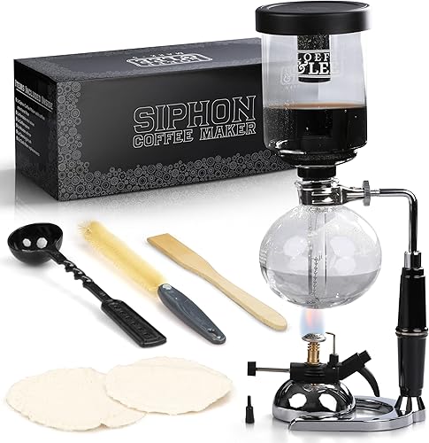Miniatura 1 de LOEFF&LEE 5 tazas de café expreso, cafetera sifón con microquemador (cafetera sifón de mesa, 20.3 fl oz)