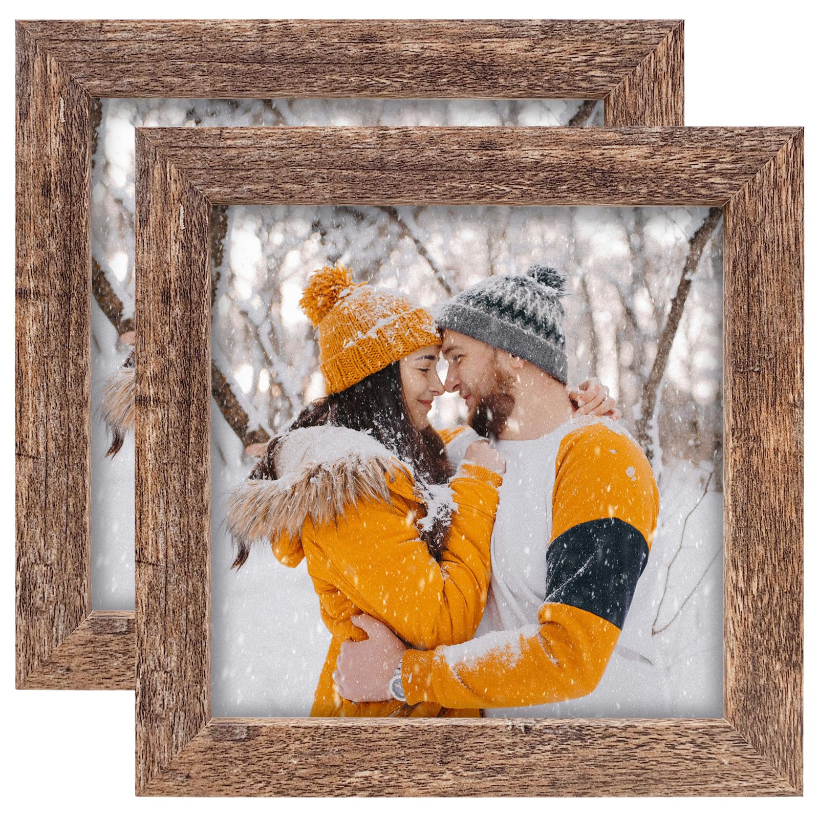 LEKAIYA 6x6 Picture Frames Set of 2, Square Rustic Wood Grain Photo Frame for Tabletop or Wall Mounting Display