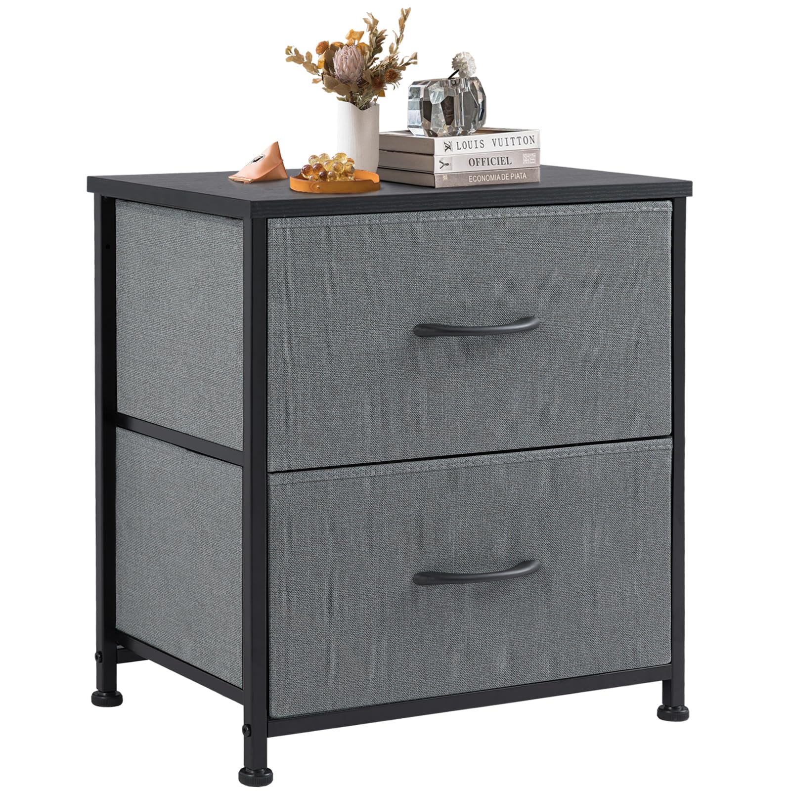 DUMOS Nightstand Small Dresser with 2 Fabric Drawers Side Tables Bedroom End Table Kids Bedside Storage Furniture for 20 inch Tall Night Stand for Closet, Entryway, College Dorm, Grey
