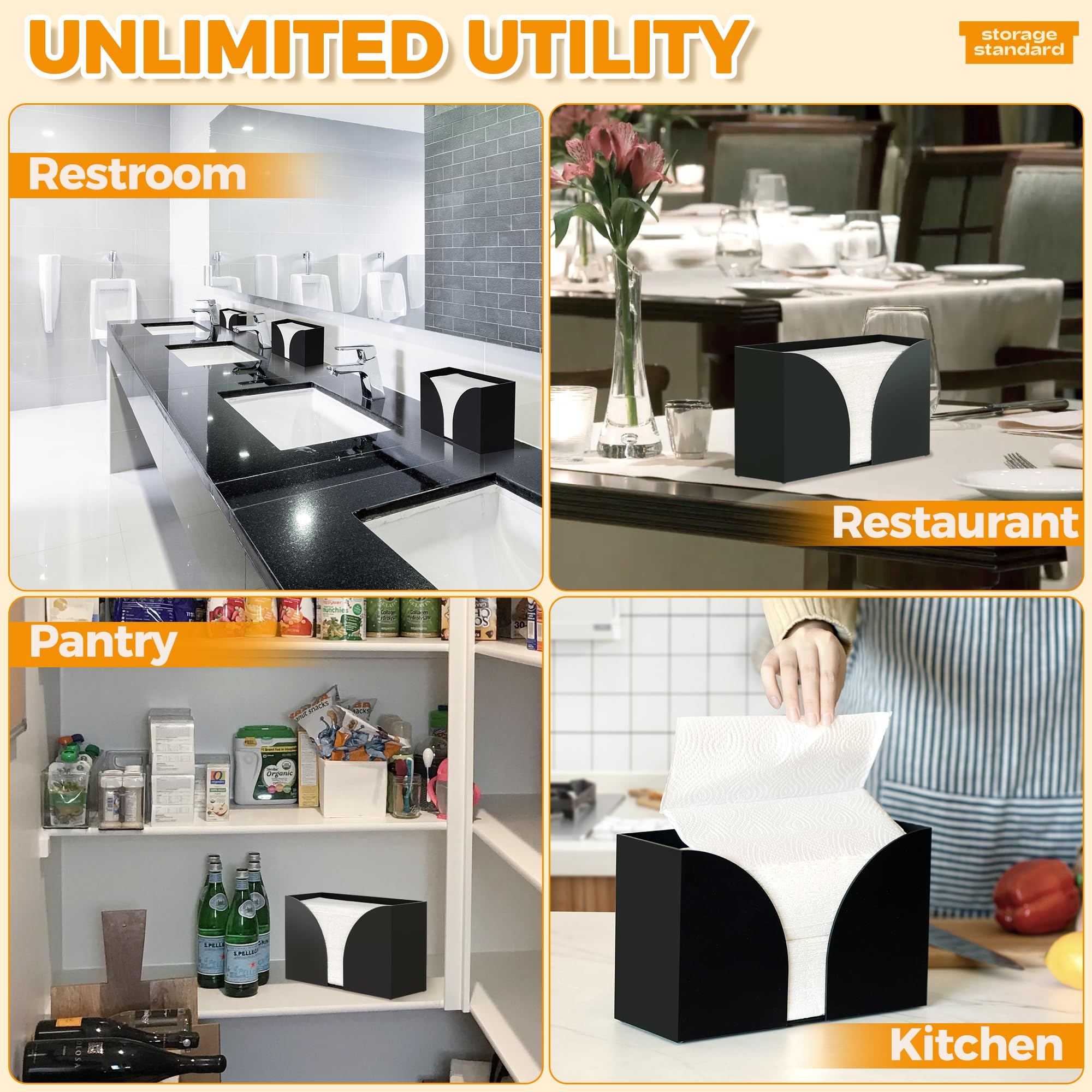 Storage Standard Dispensador de toallas de papel multipliegue, soporte para toallas de papel negro mate, soporte de servilletas de acrílico duradero para baño, cocina, oficina y restaurante, 10.75 x
