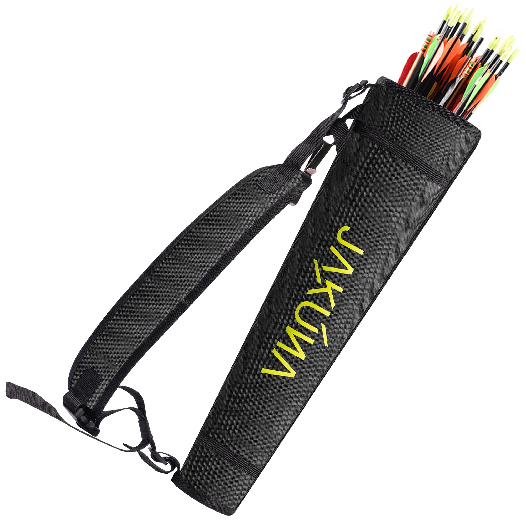 JAKUNA Hip and Back Quiver for Arrows - Black Arrow Quiver for Kids and Adults - Adjustable Arrow Holder with a Padded Strap and Belt Clip - Archery Accessories for Field and Practice