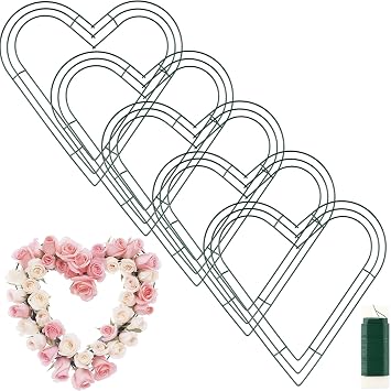 Fovths 6 Pack Heart Wreath Frame 12 Inch Dark Green Heart Shaped Metal Wreath Garland Wire Flower Wreaths for Valentines Day, DIY Crafts, Wedding Party, Home Ceremony Decoration
