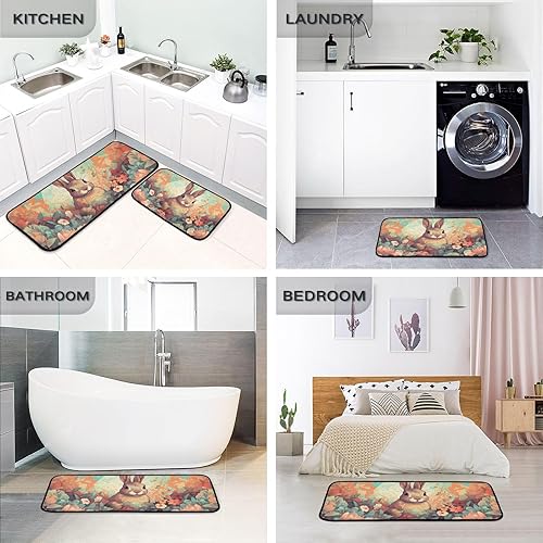 Miniatura 5 de Kitchen Mats for Floor 2 Piece Set Rabbit Garden Print, Anti Skid Cushioned Water Absorbent Kitchen Rugs Door Mat Floor Mats for Kitchen Sink