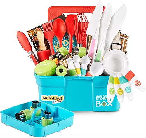 NutriChef Juego de cocina y horneado para niños, juego completo de cocina para niñas y niños, incluye delantal de pequeño chef. Suministros de