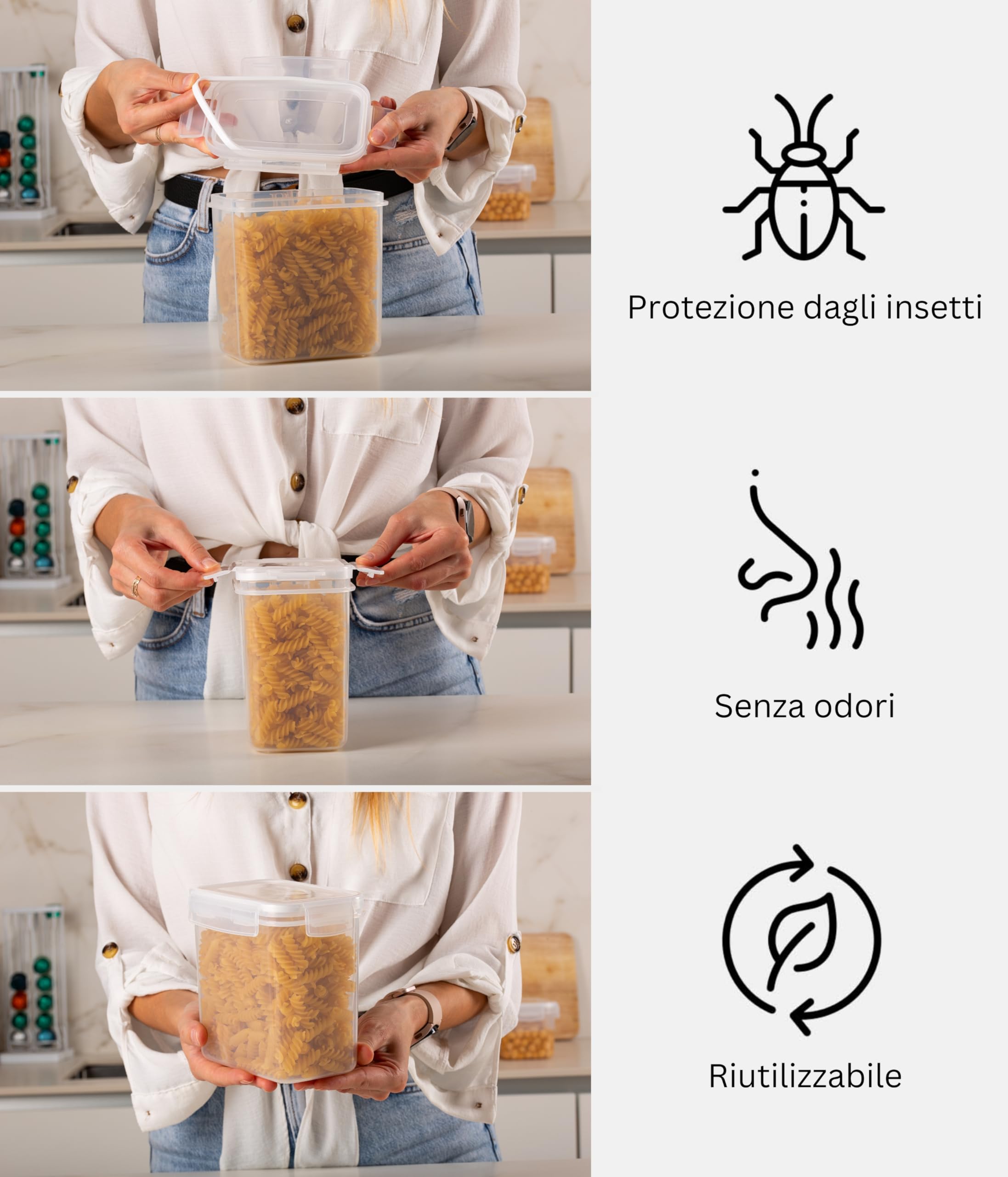 Deco haus Contenitori Ermetici per Alimenti - Contenitori Ermetici Alimentari Plastica con Coperchio per Alimenti Set - Barattoli di Plastica Non BPA - Usi in Cucina - Set di 24